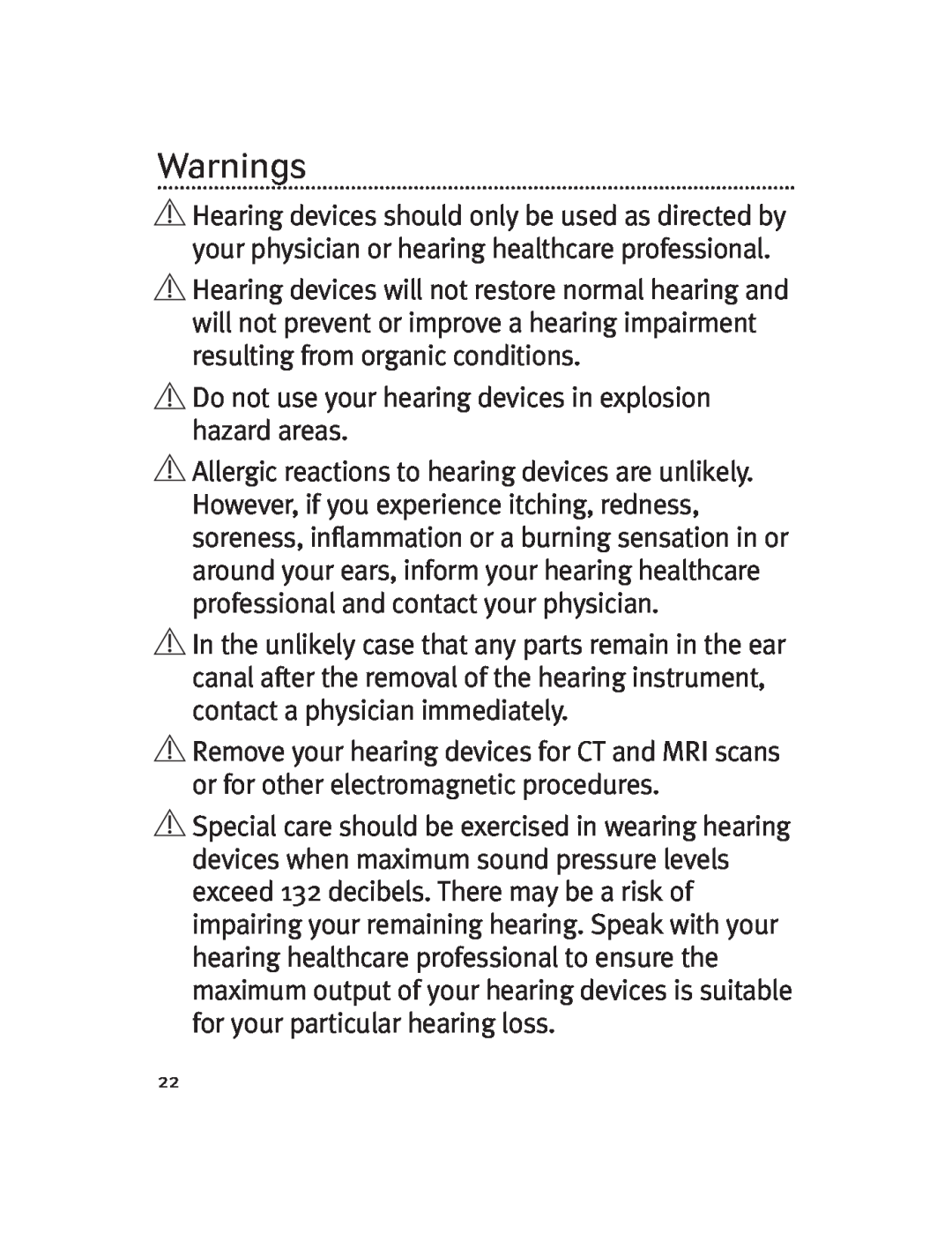Unitron Hearing Aid Moxi 13, Moda 13 manual Warnings 