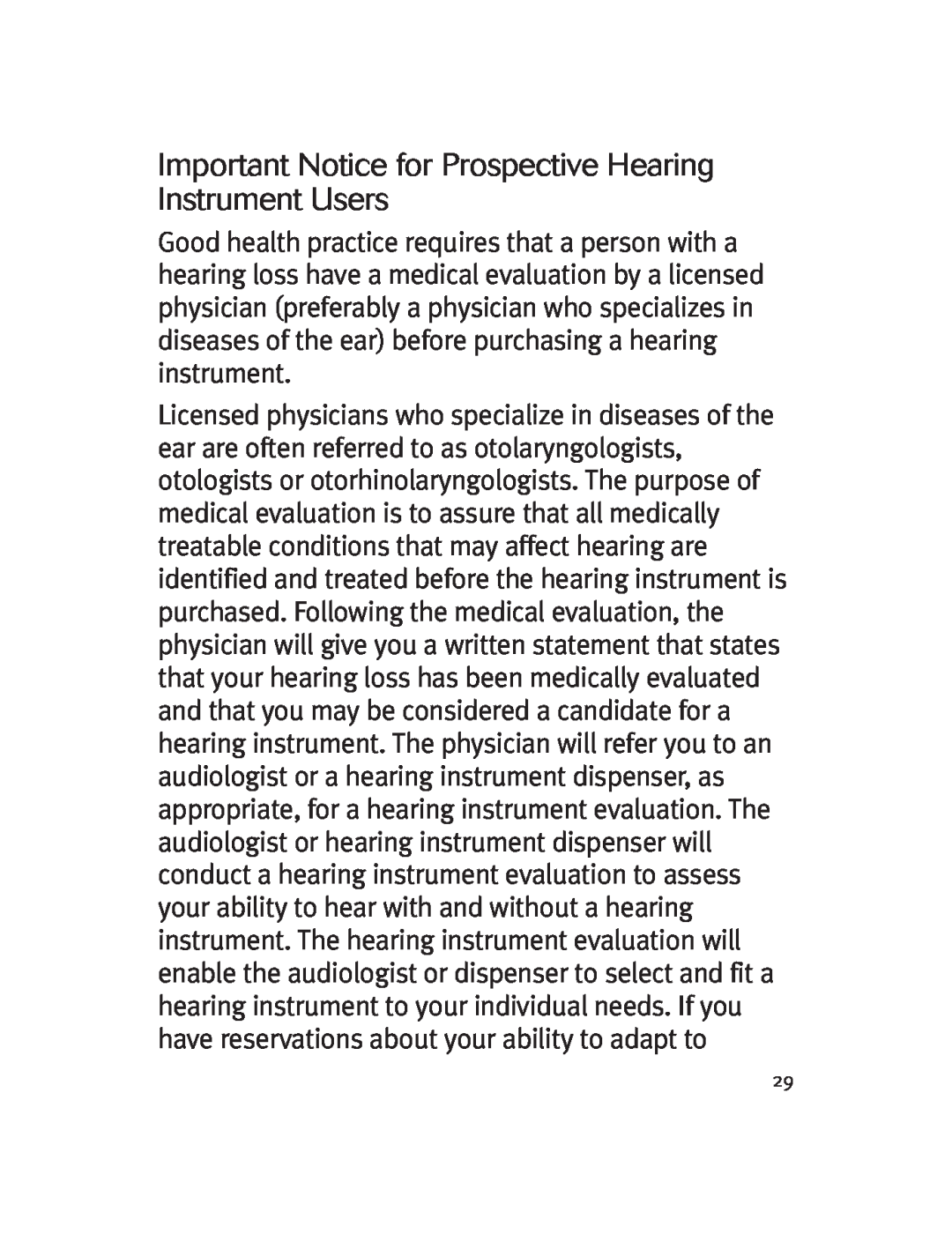 Unitron Hearing Aid Moda 13, Moxi 13 manual Important Notice for Prospective Hearing Instrument Users 