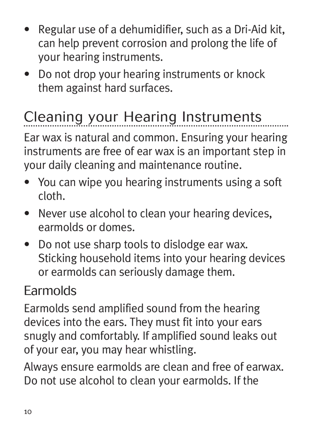 Unitron Hearing Aid Ziel BTE manual Cleaning your Hearin g Instruments, Earmolds 