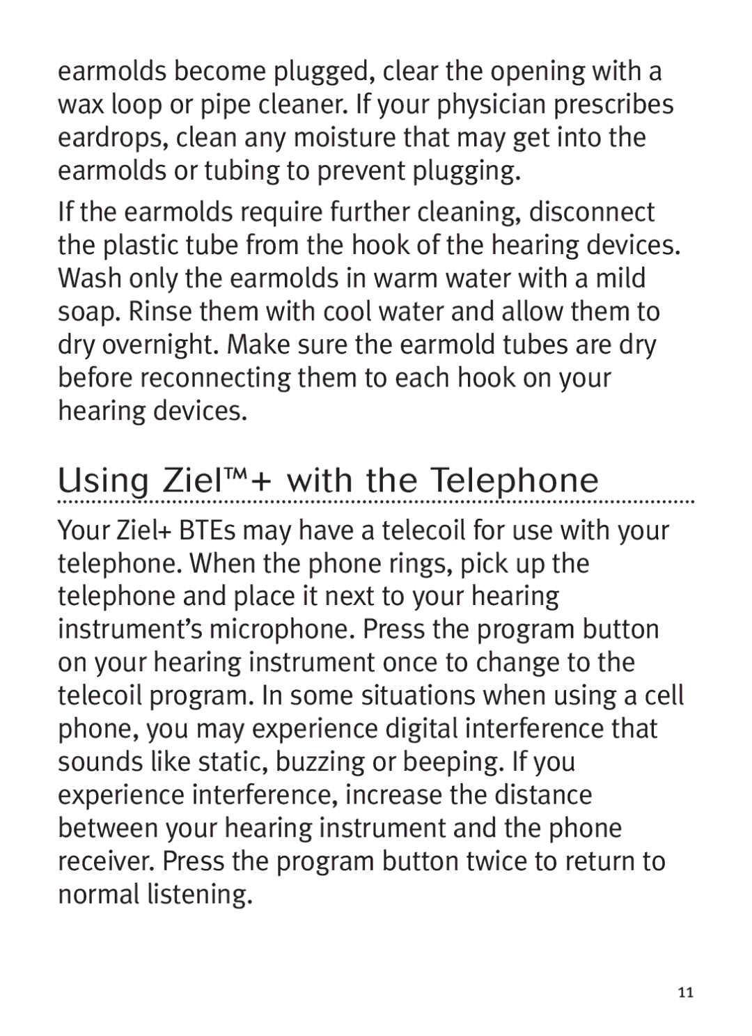 Unitron Hearing Aid Ziel BTE manual Using Ziel+ with the Telephone 