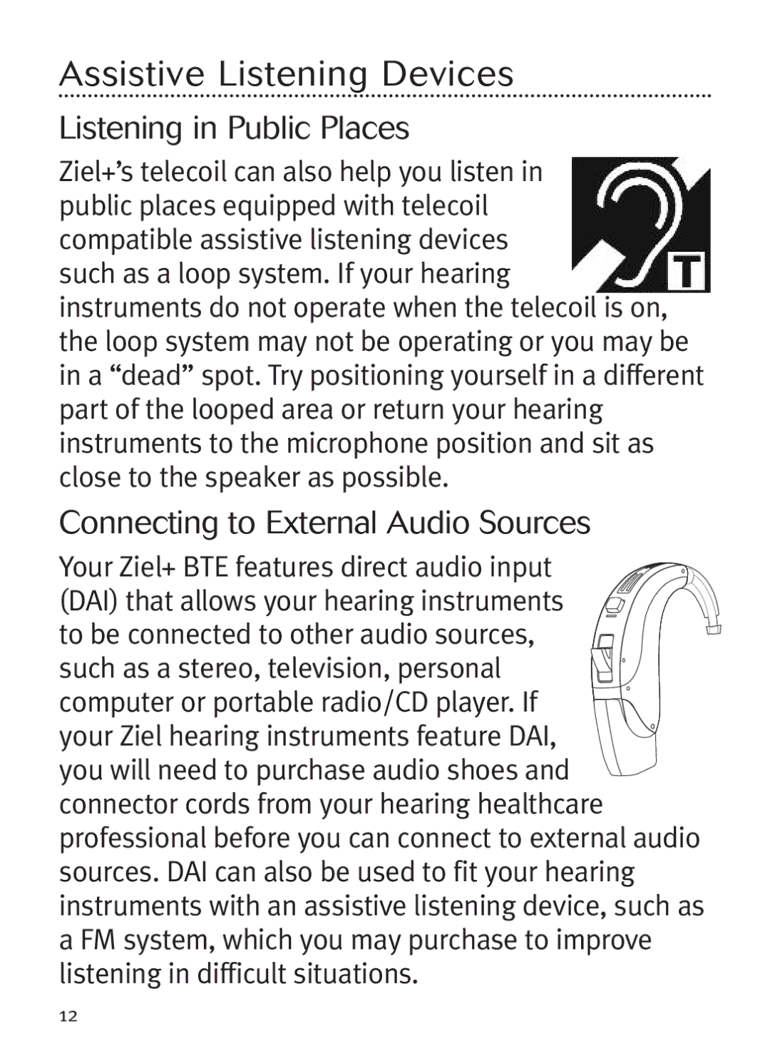 Unitron Hearing Aid Ziel BTE manual Assistive Listenin g Device s, Listening in Public Places 