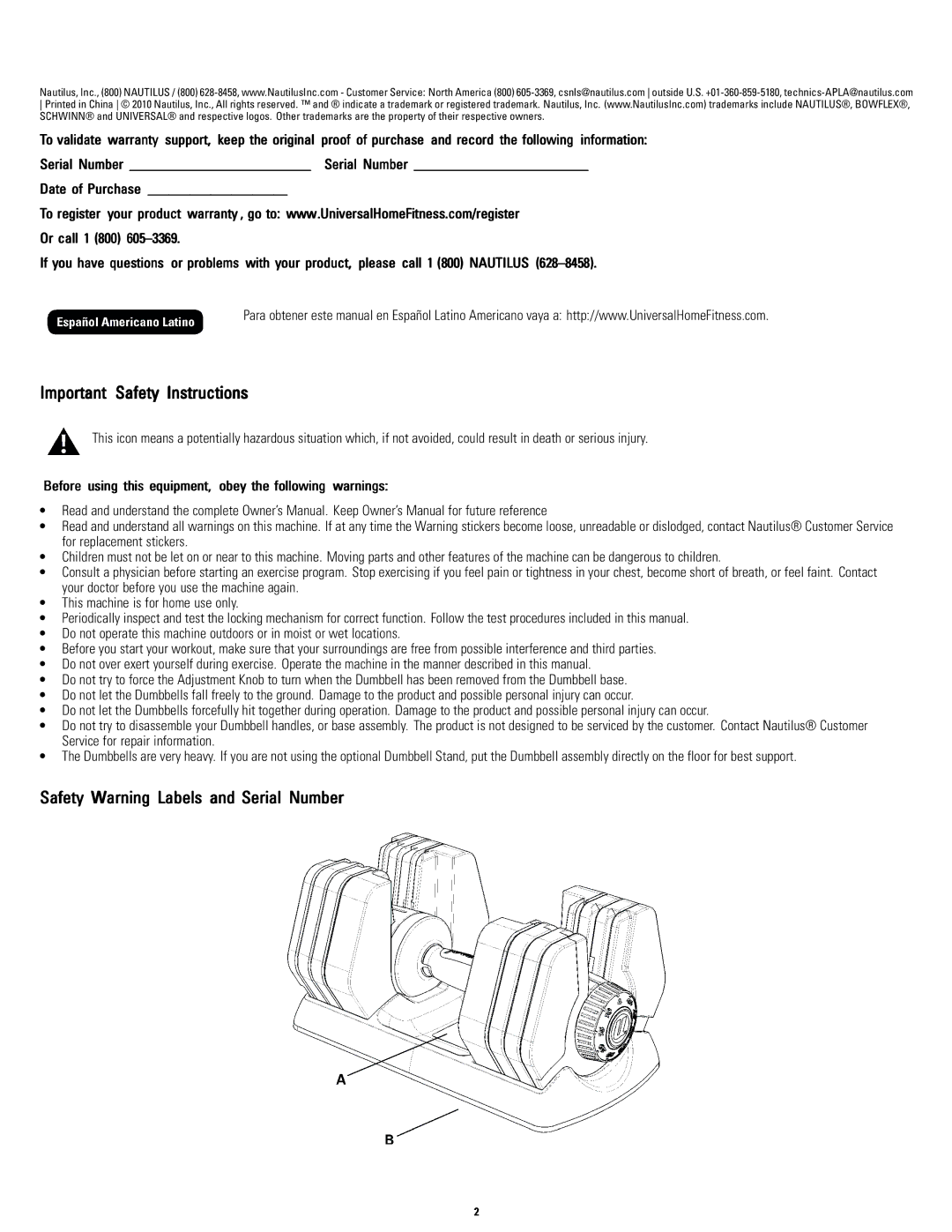 Universal 003-3818091510B manual Important Safety Instructions, Safety Warning Labels and Serial Number 