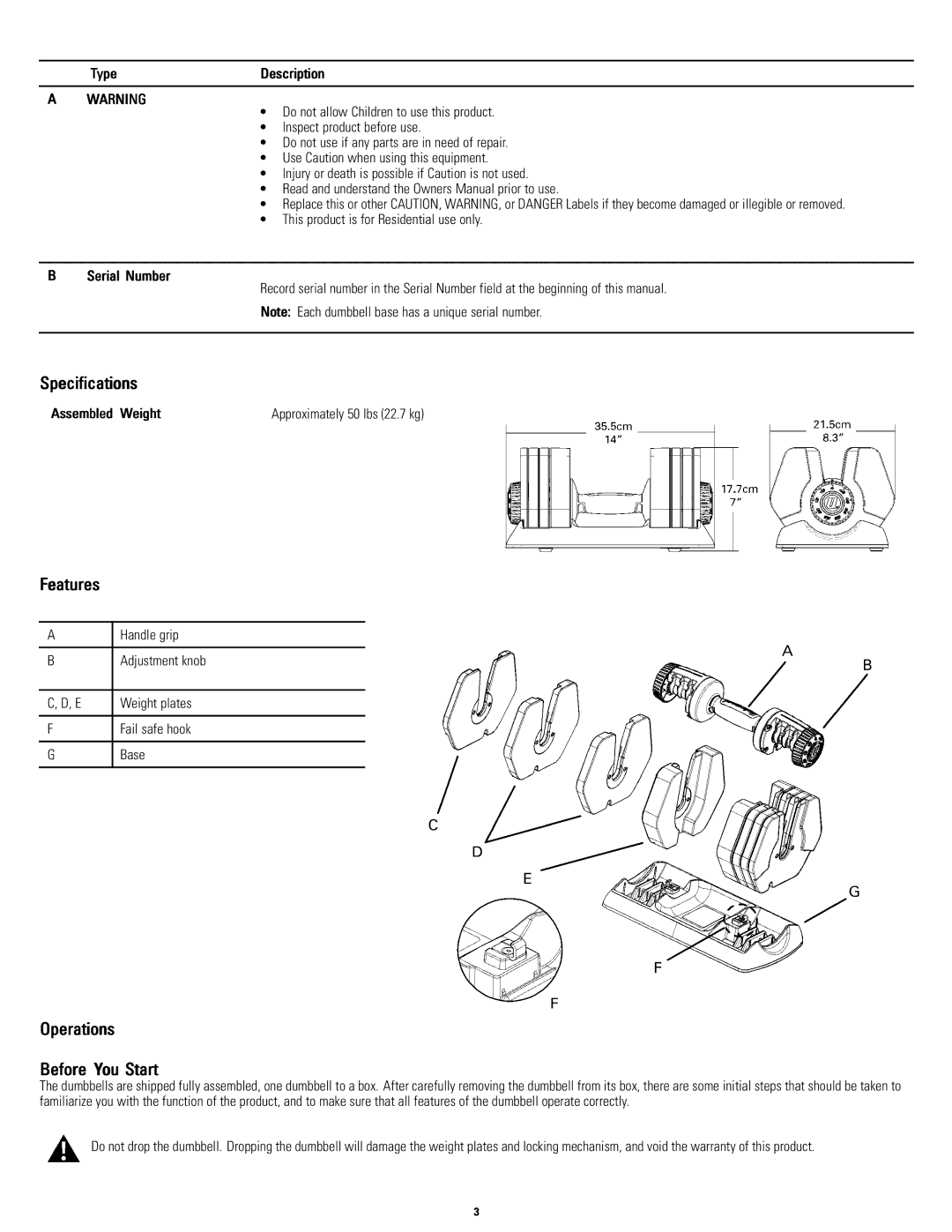 Universal 003-3818091510B manual Specifications, Features, Operations Before You Start 