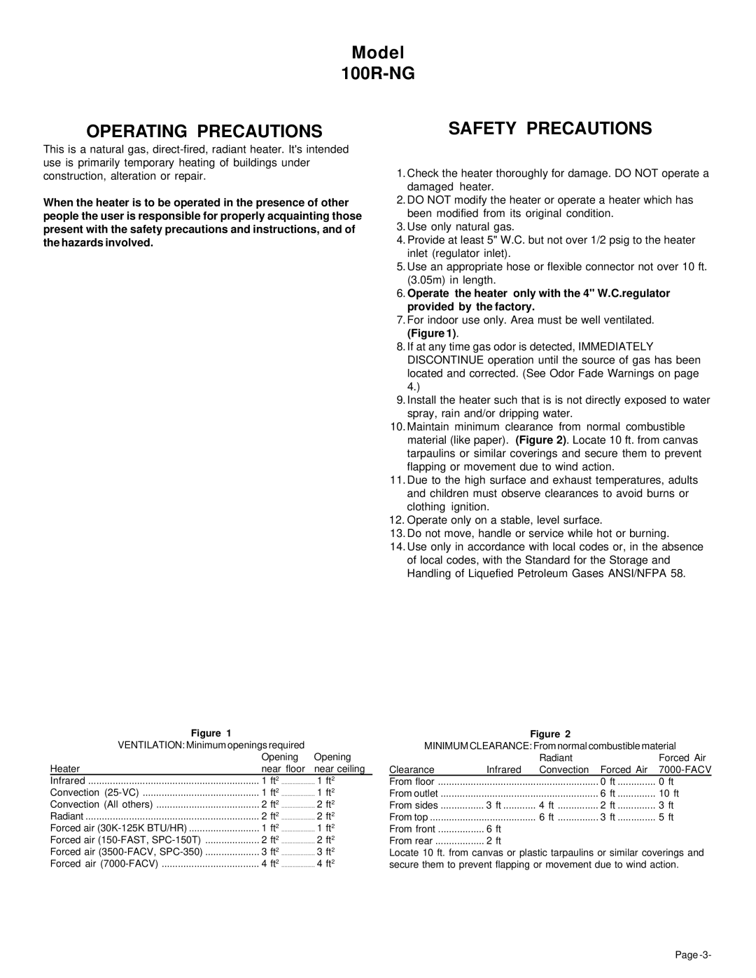 Universal 100R-NG owner manual Operating Precautions Safety Precautions 