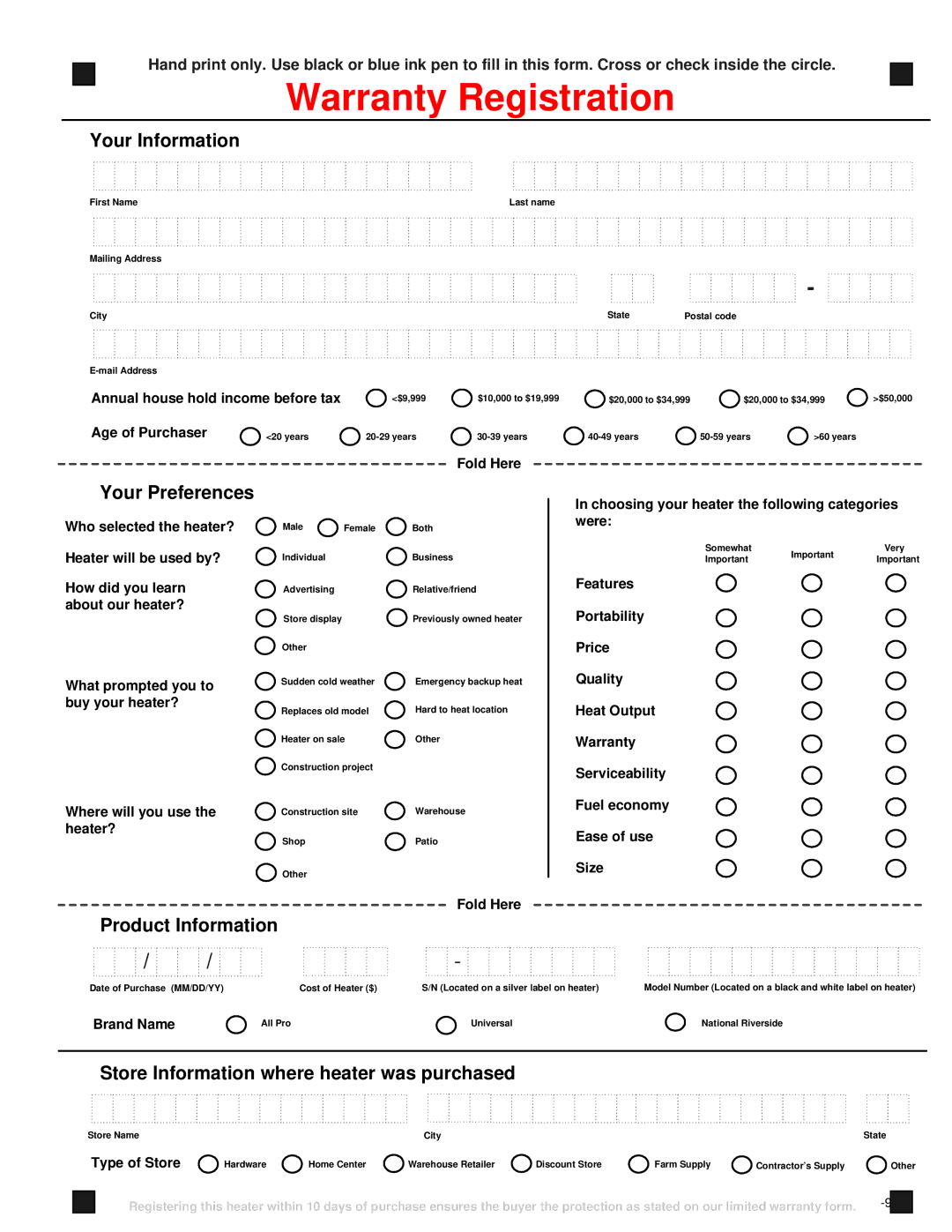 Universal 100R-NG owner manual Warranty Registration 