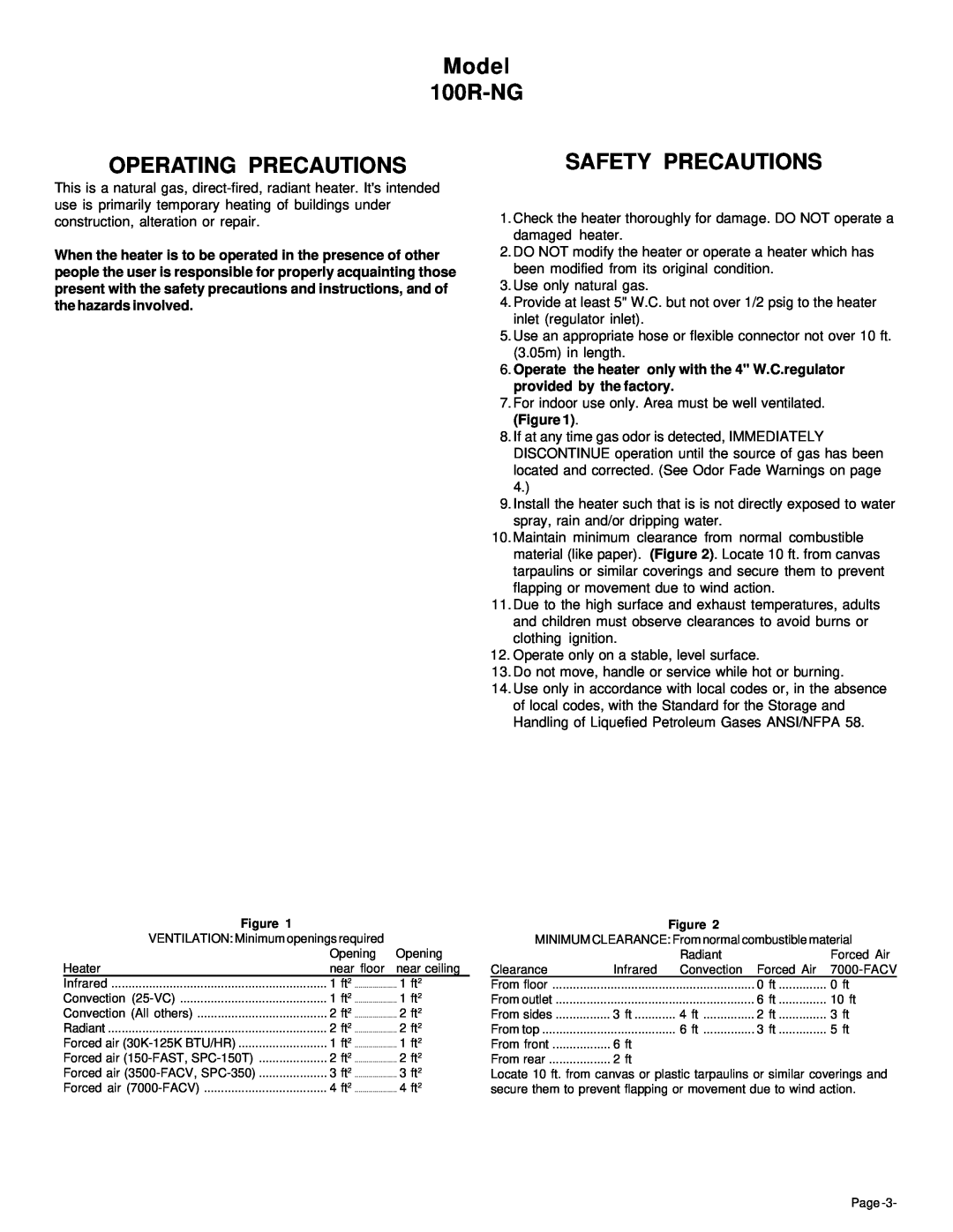 Universal owner manual Operating Precautions, Safety Precautions, Model 100R-NG 