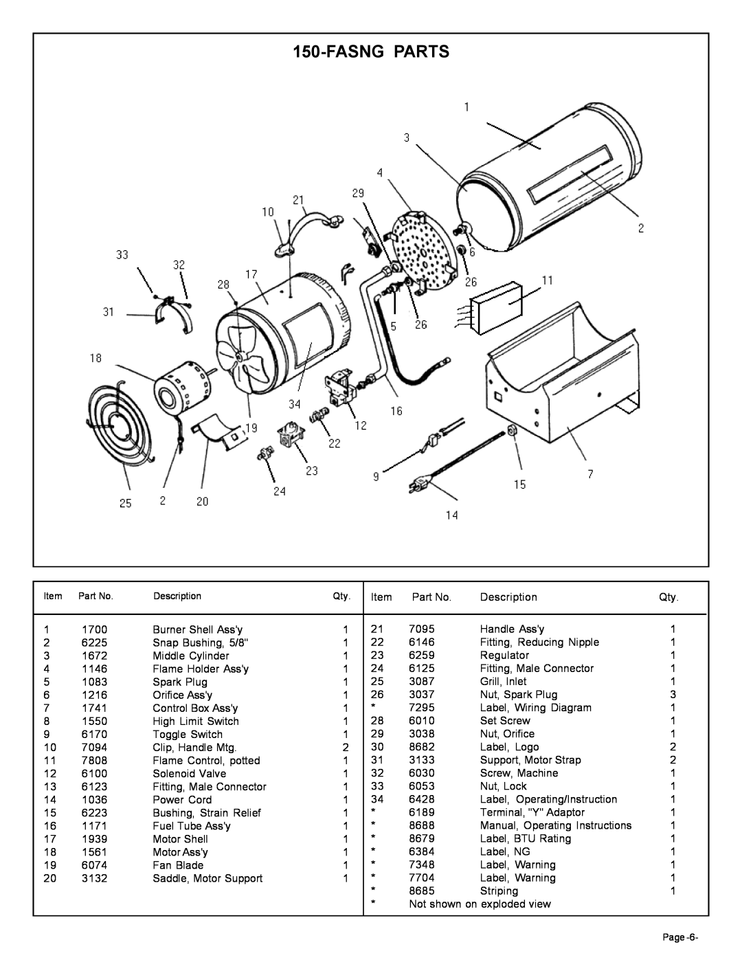 Universal 150-FASNG owner manual Fasng Parts 