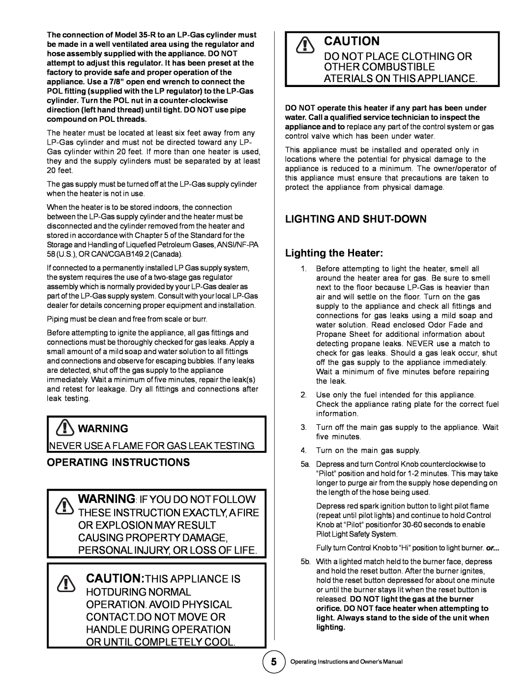 Universal 35-R owner manual Operating Instructions, Caution This Appliance Is Hotduring Normal, Aterials On This Appliance 