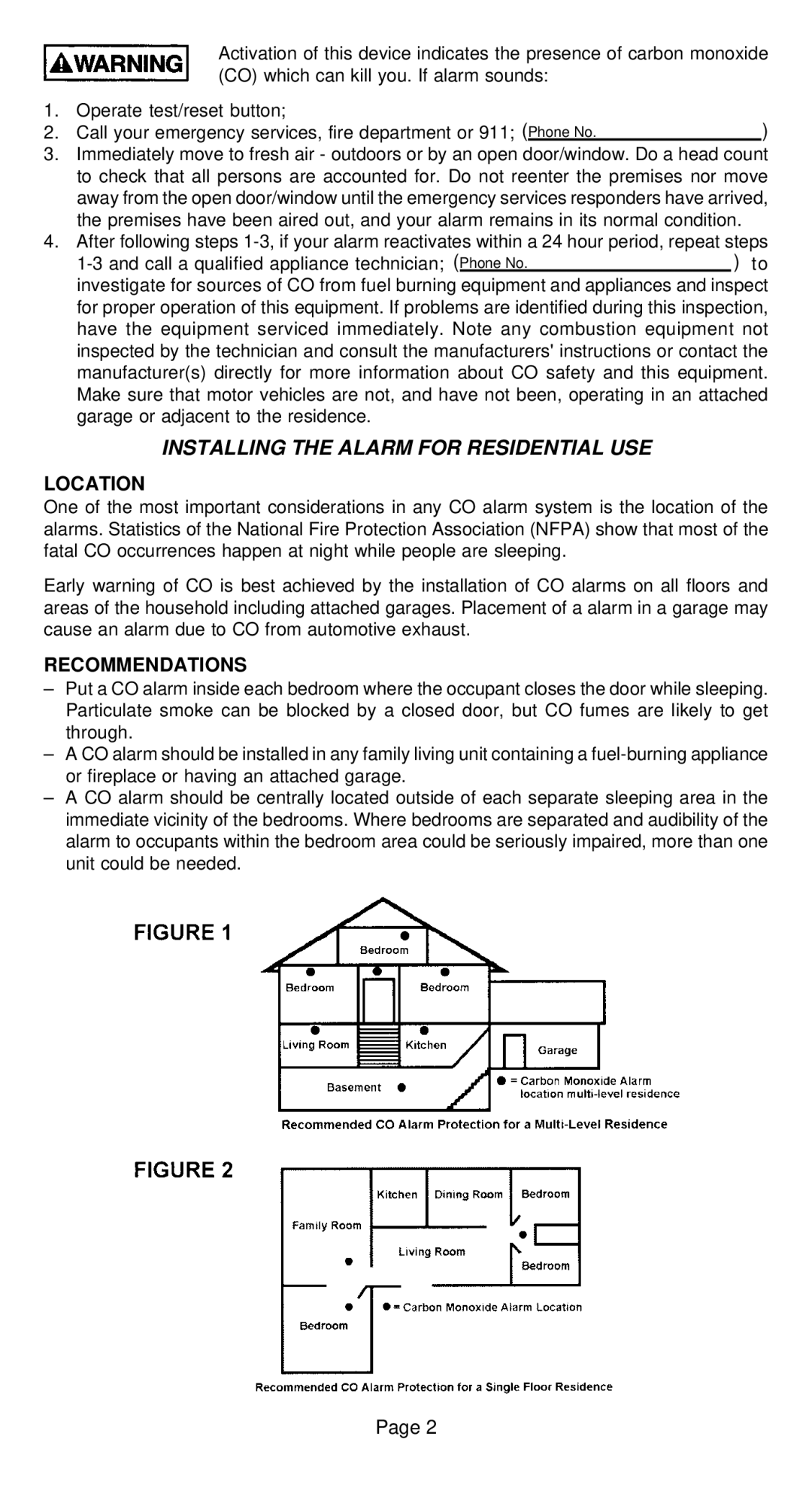 Universal CD-9685, CD-9585 owner manual Installing the Alarm for Residential USE, Location, Recommendations 