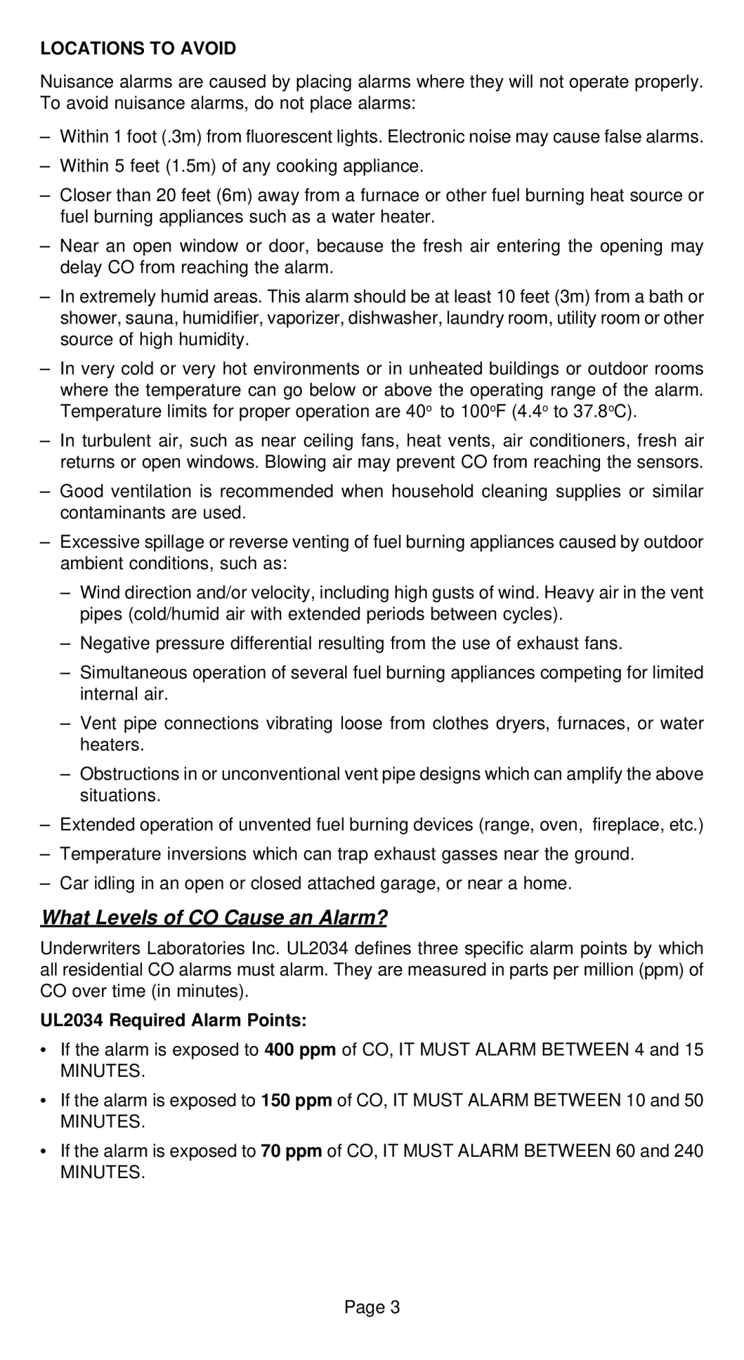 Universal CD-9585, CD-9685 owner manual What Levels of CO Cause an Alarm?, Locations to Avoid 