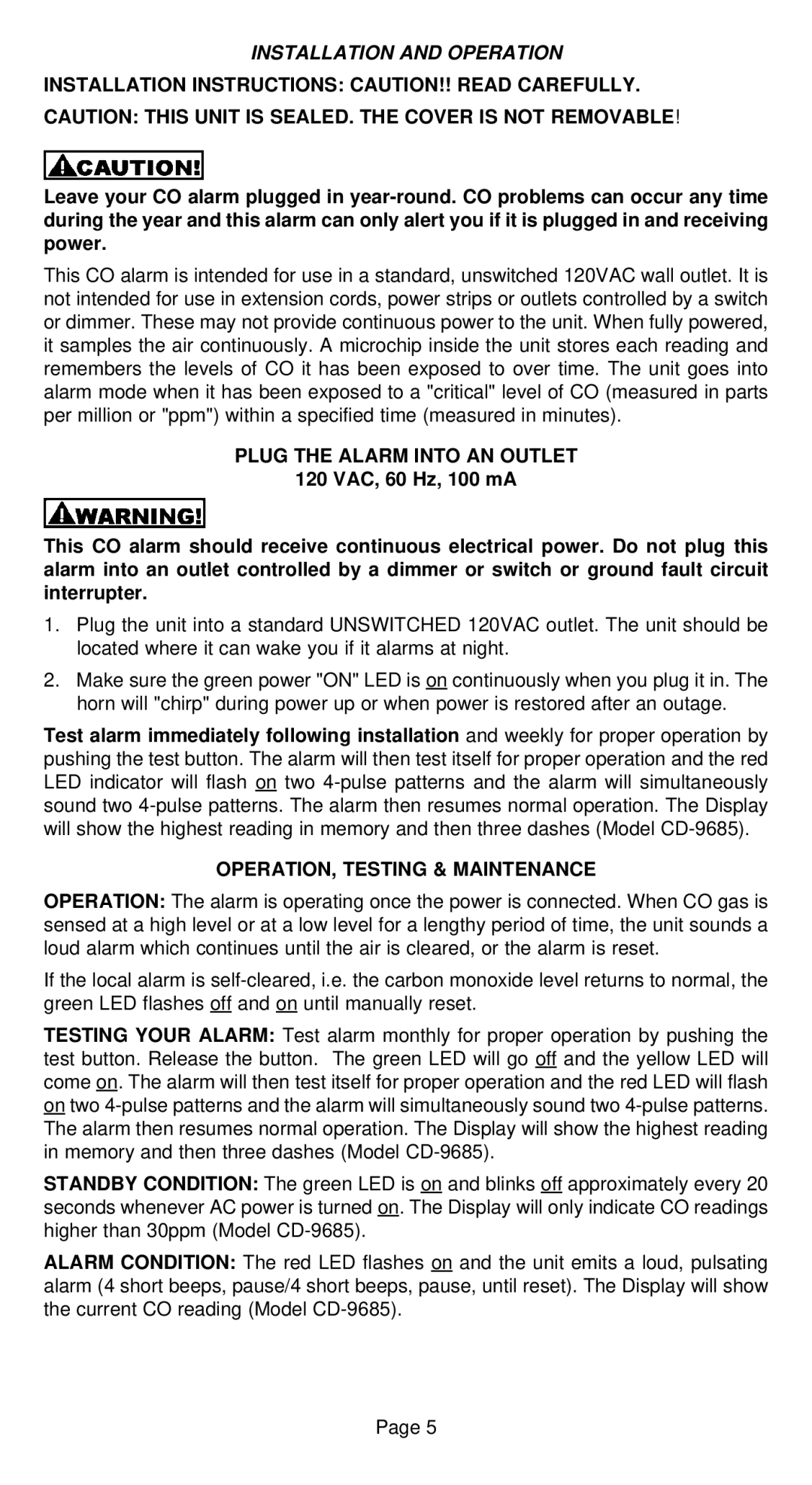 Universal CD-9585, CD-9685 owner manual Installation and Operation, Installation Instructions CAUTION!! Read Carefully 