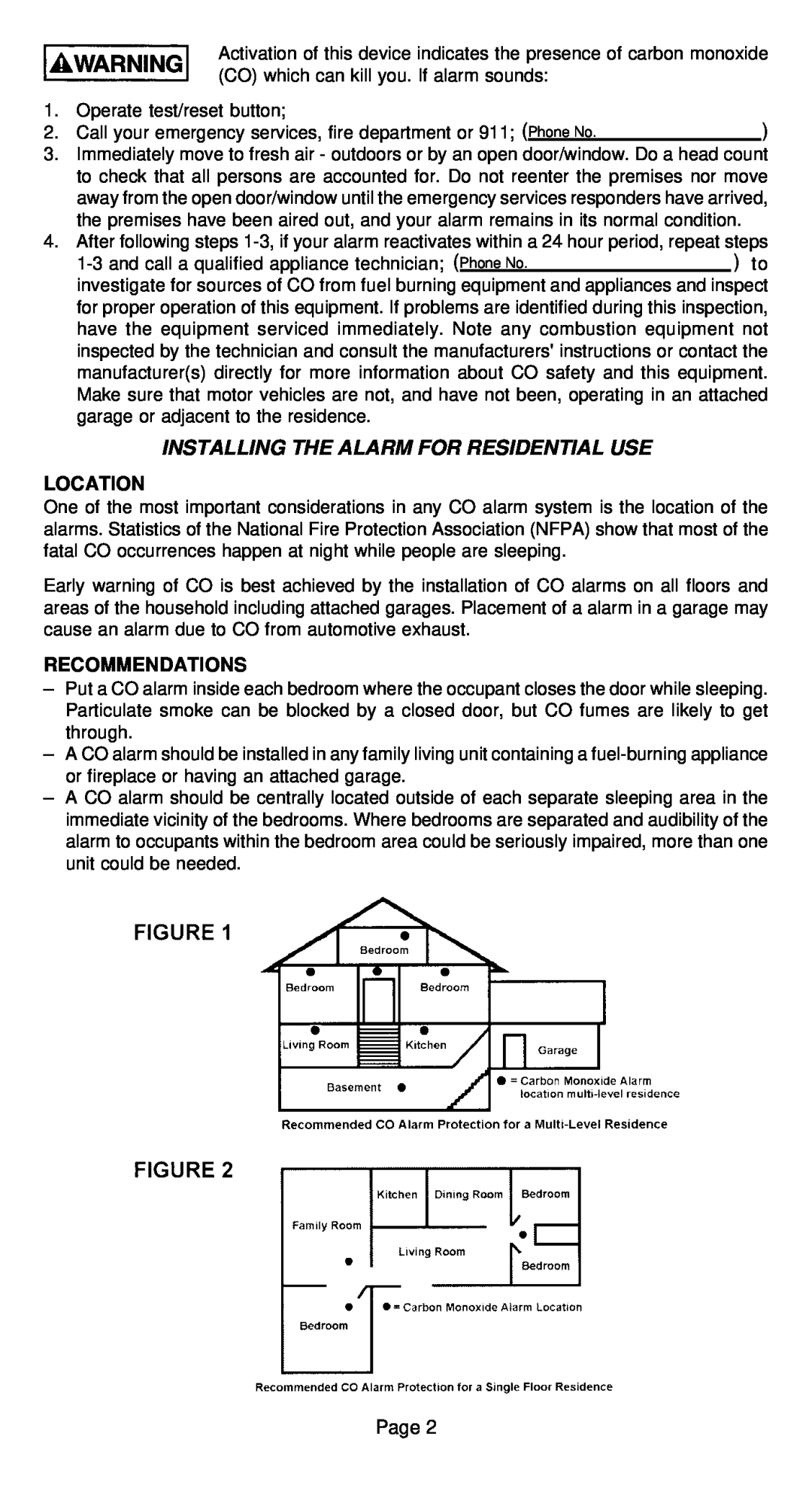 Universal CD-9685, CD-9585 owner manual Installing The Alarm For Residential Use, Location, Recommendations 