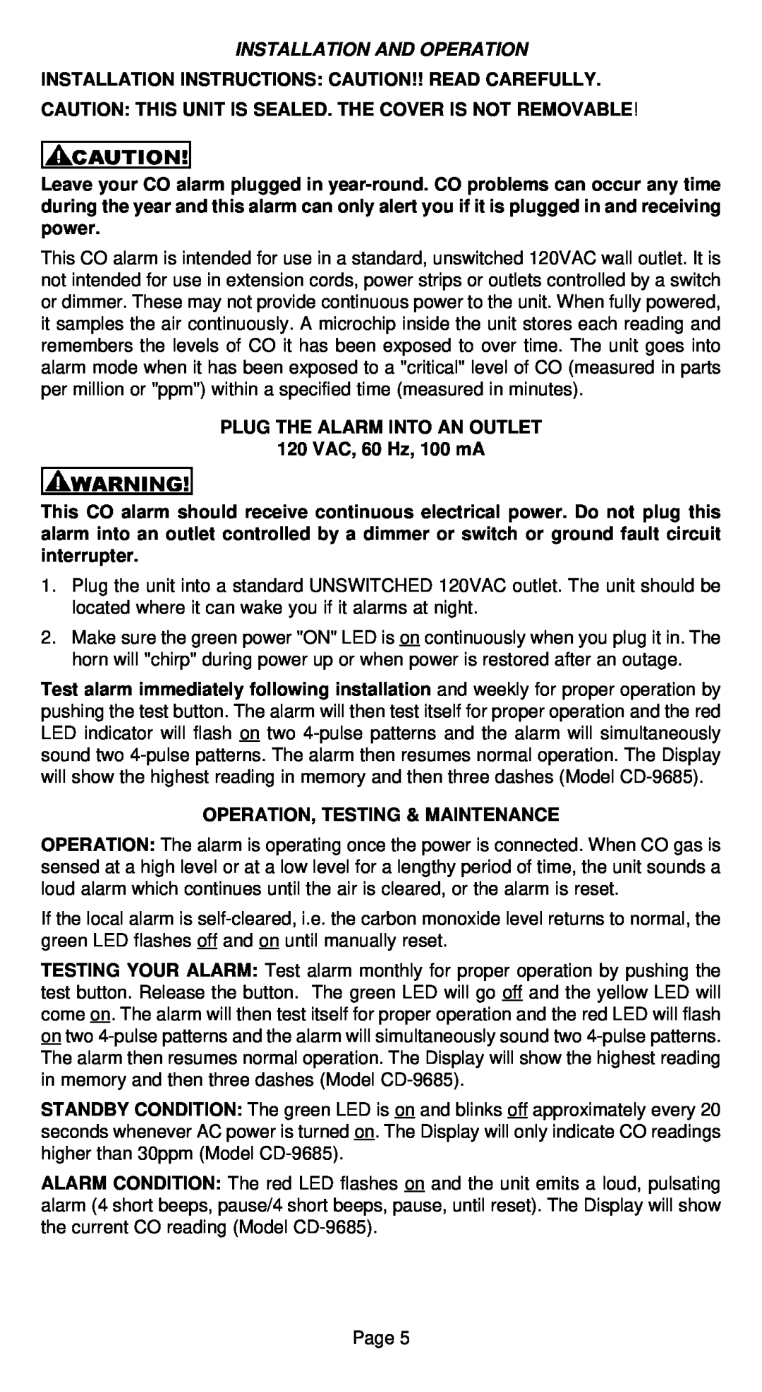 Universal CD-9585, CD-9685 owner manual Installation And Operation 