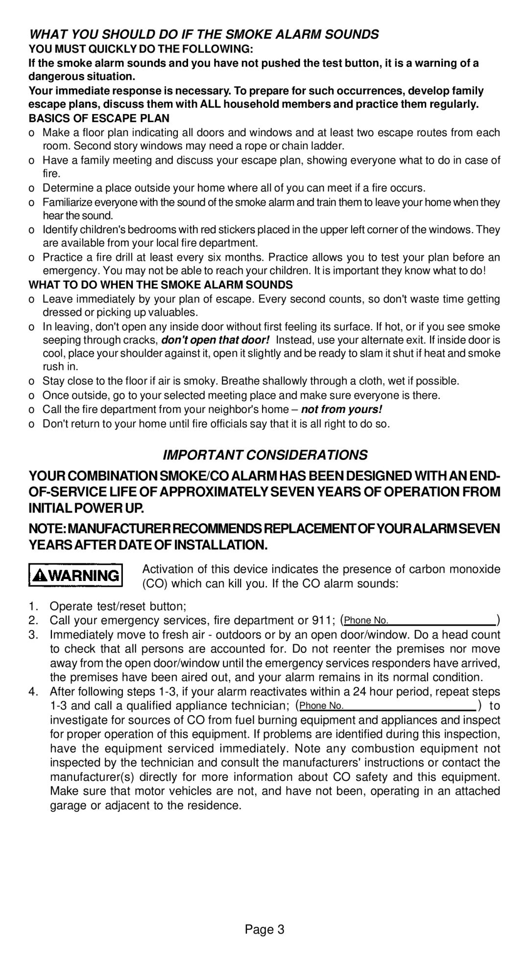 Universal CD-9775 manual What YOU should do if the Smoke Alarm Sounds, Important Considerations 