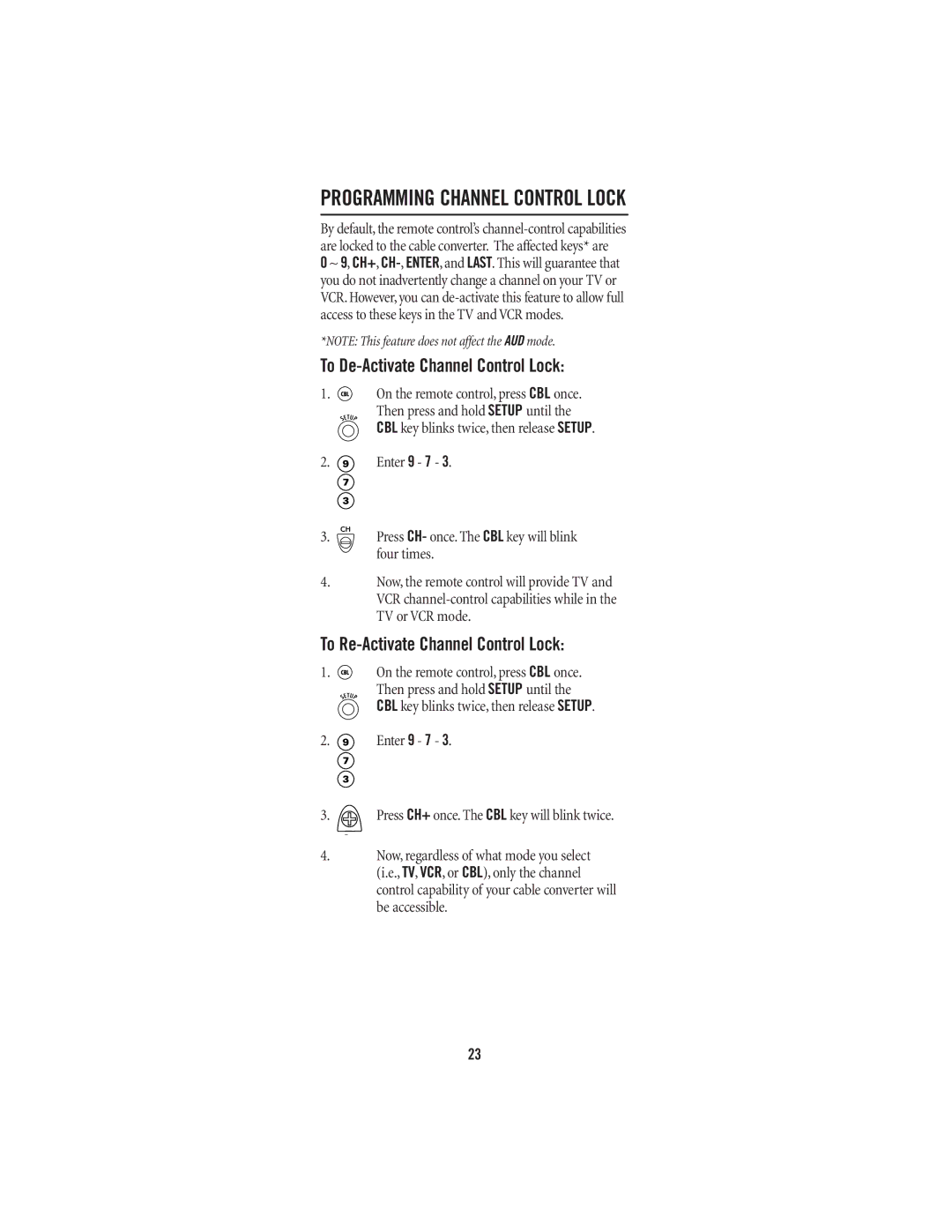 Universal Electronics 4-DEVICE Universal Remote Control manual Programming Channel Control Lock 