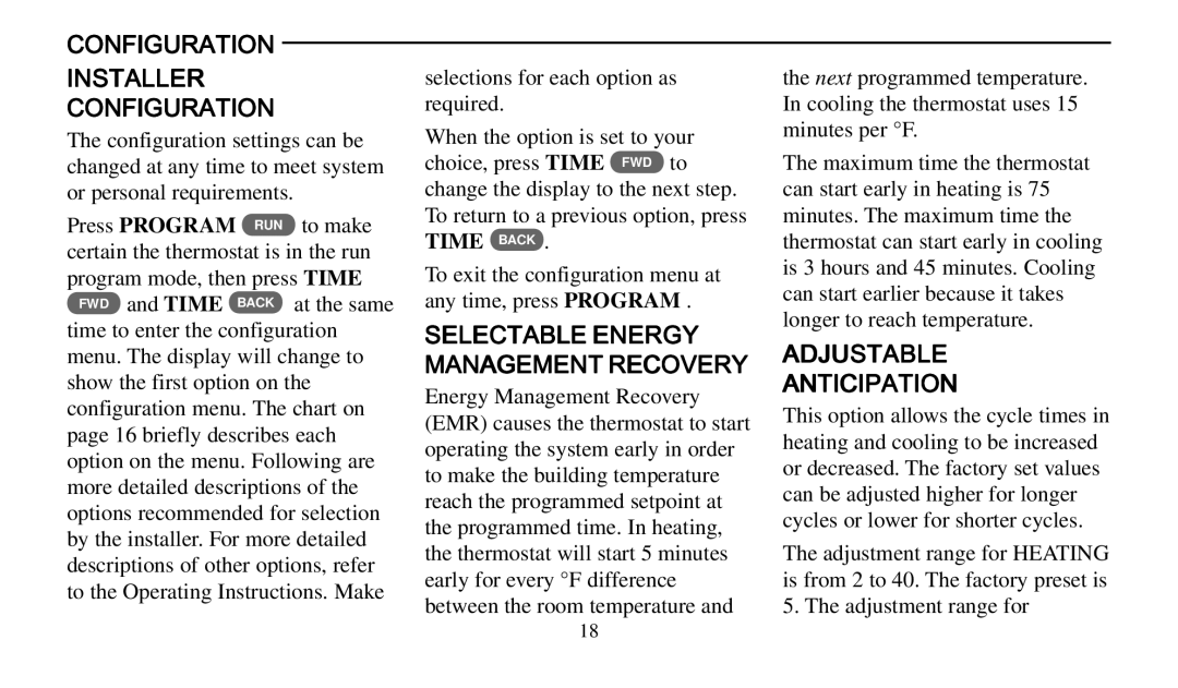 Universal Electronics 975 Configuration Installer, Selectable Energy Management Recovery, Adjustable Anticipation 