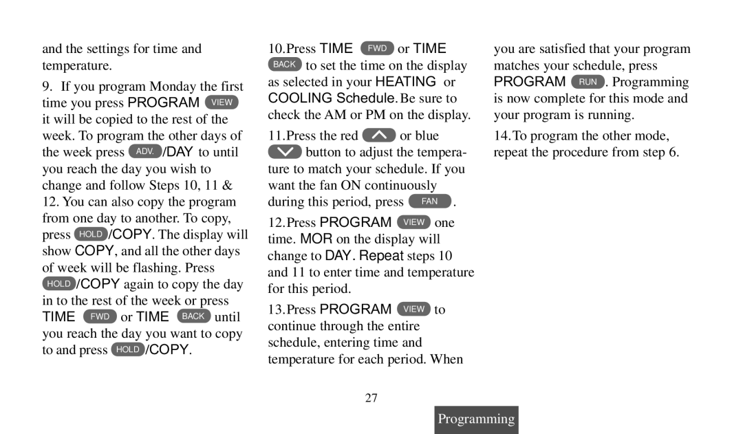 Universal Electronics 975 operating instructions Settings for time and temperature 