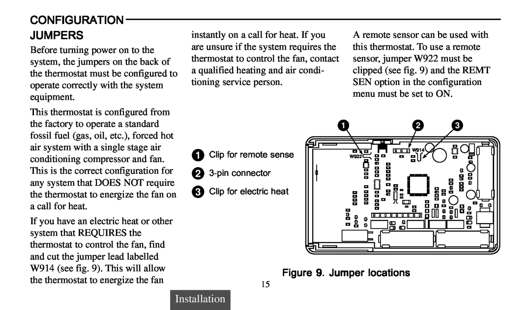Universal Electronics 975 operating instructions Configuration Jumpers, Installation, Jumper locations 