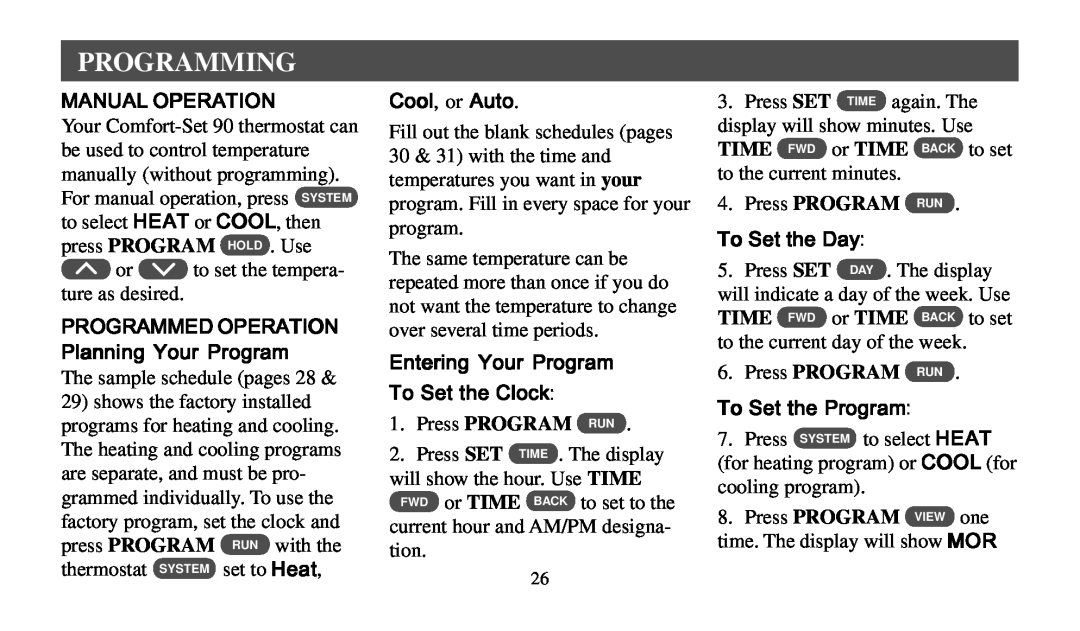 Universal Electronics 975 Programming, Manual Operation, PROGRAMMED OPERATION Planning Your Program, Cool, or Auto 