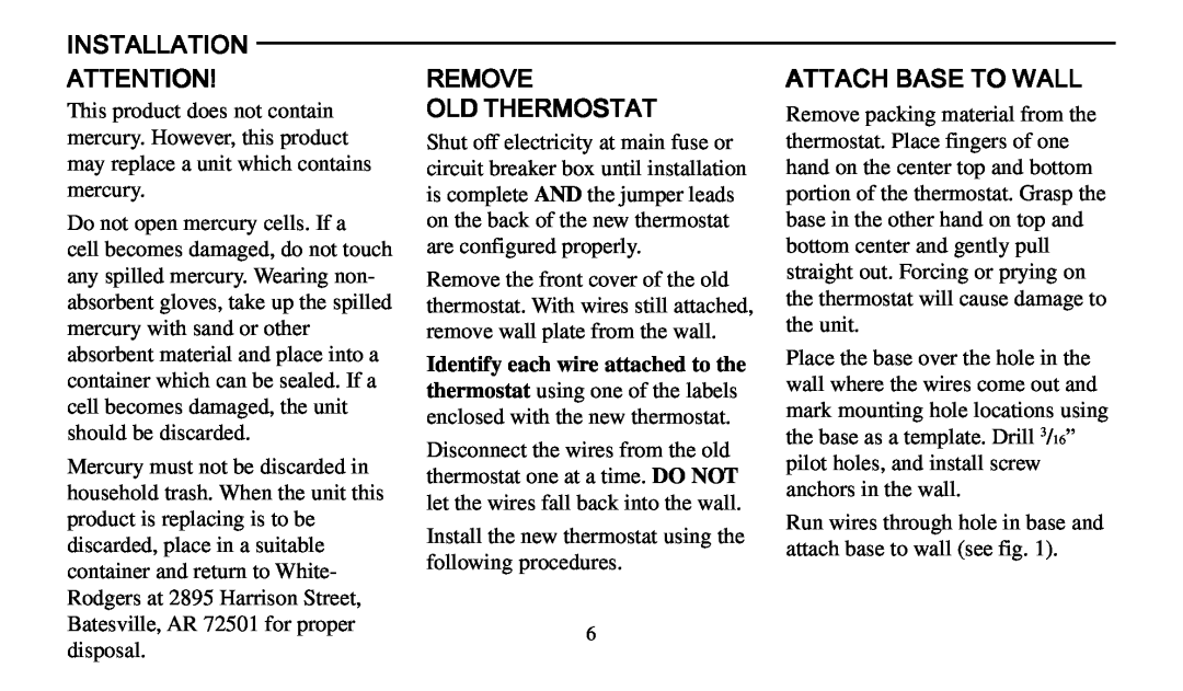Universal Electronics 975 operating instructions Installation, Remove Old Thermostat, Attach Base To Wall 