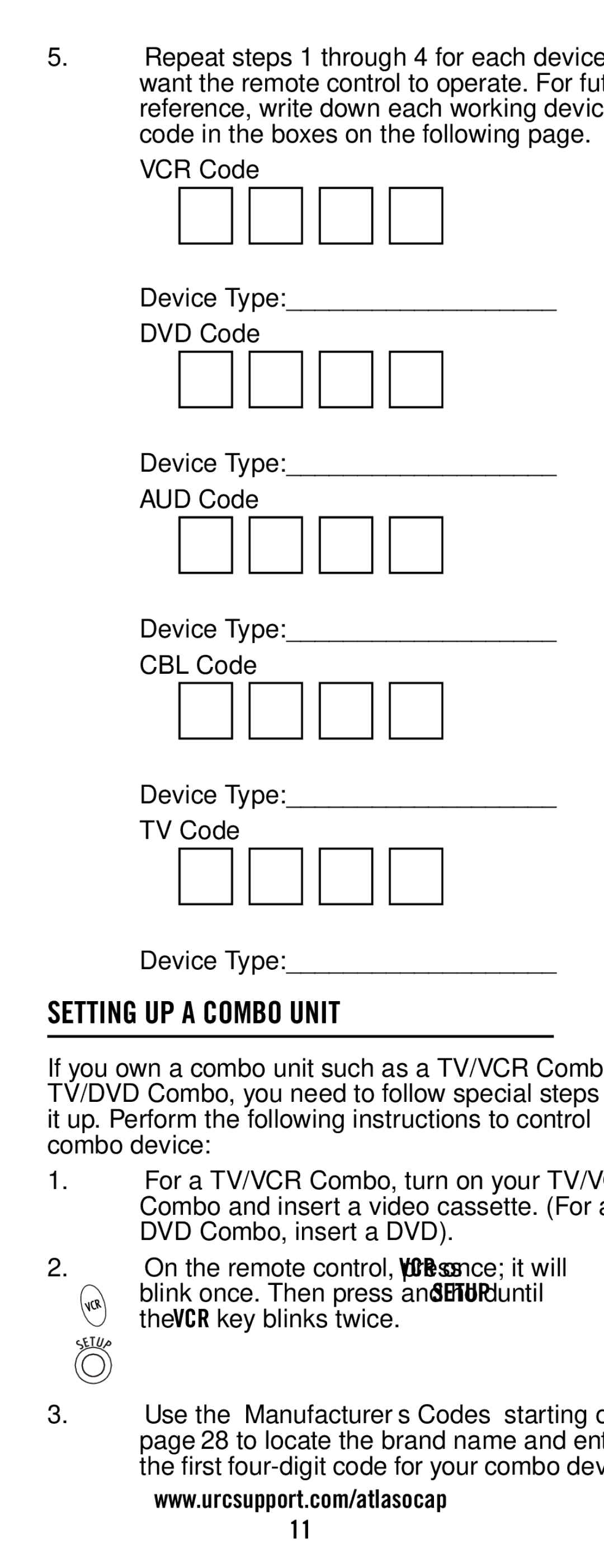 Universal Electronics ATLAS OCAP 5-Device manual Setting UP a Combo Unit 