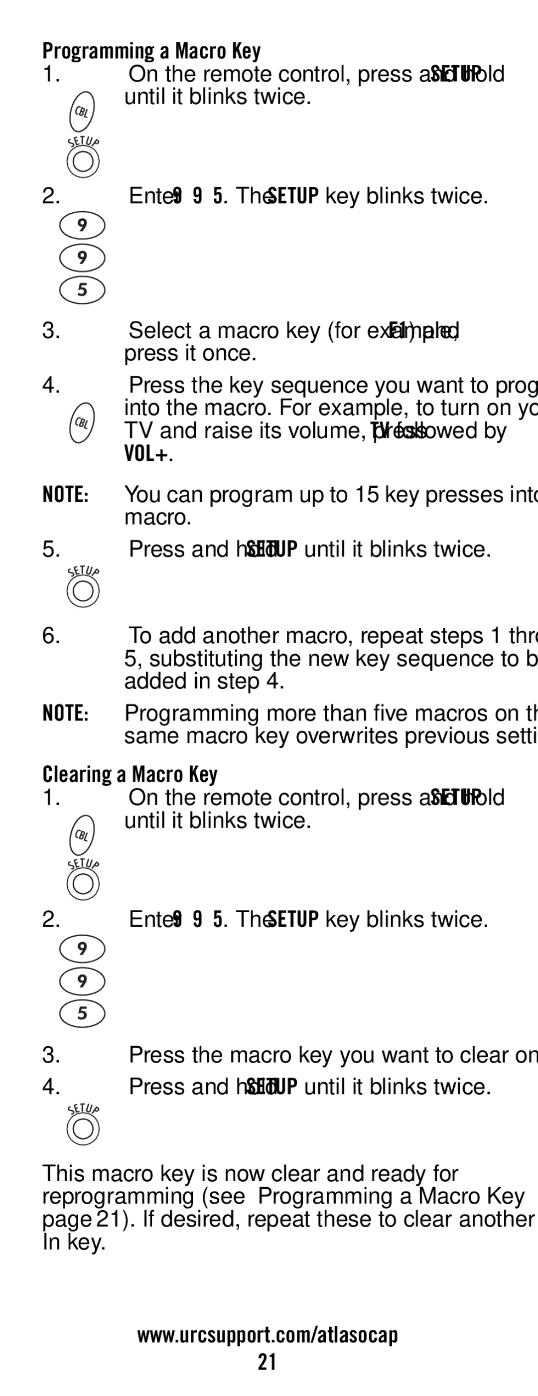 Universal Electronics ATLAS OCAP 5-Device manual Programming a Macro Key, Clearing a Macro Key 