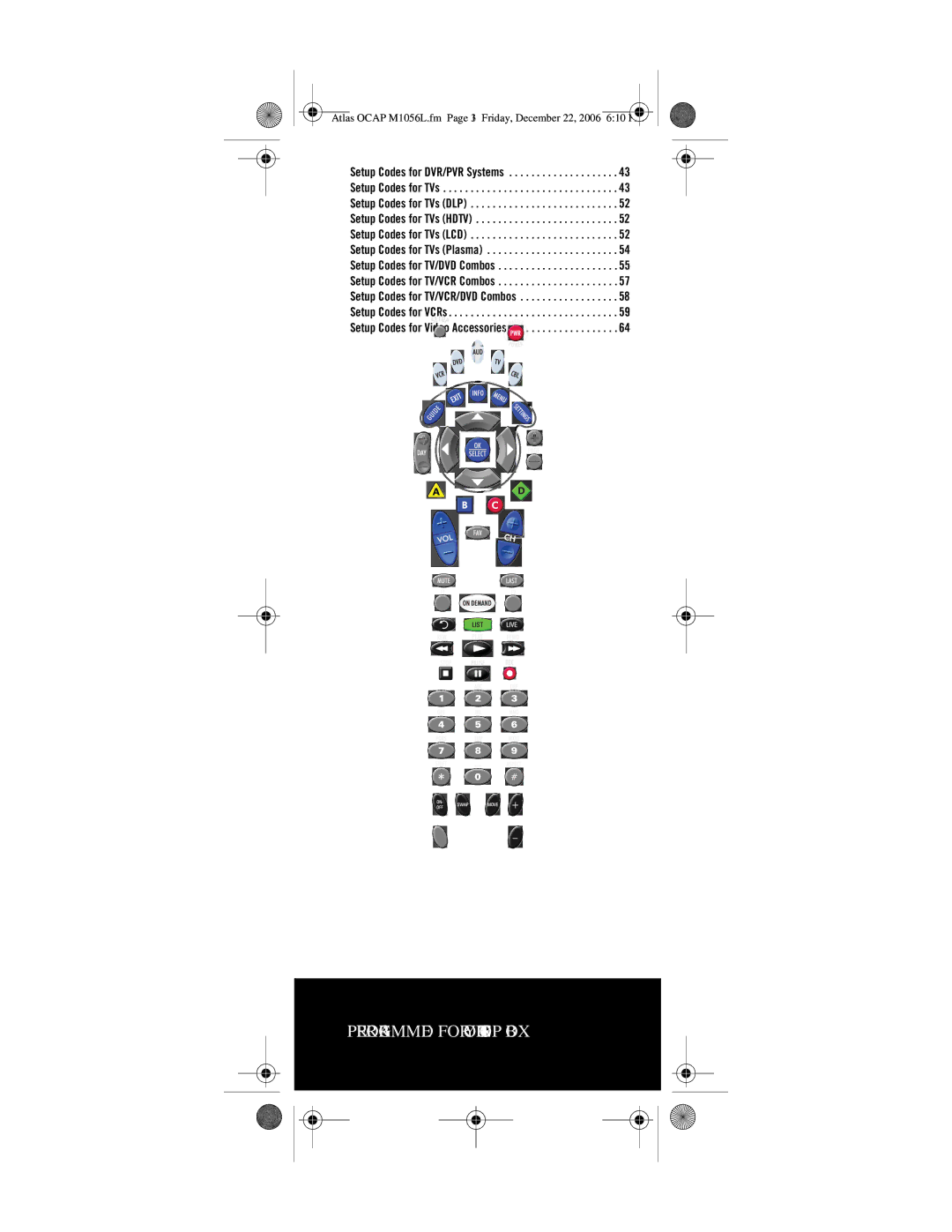 Universal Electronics ATLAS OCAP manual Atlas Ocap M1056L.fm Page 3 Friday, December 22, 2006 610 PM 