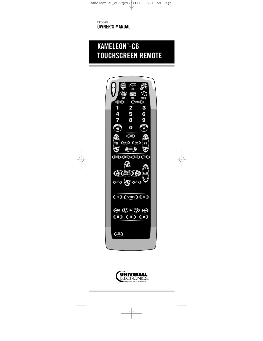 Universal Electronics owner manual KAMELEON-C6 Touchscreen Remote 