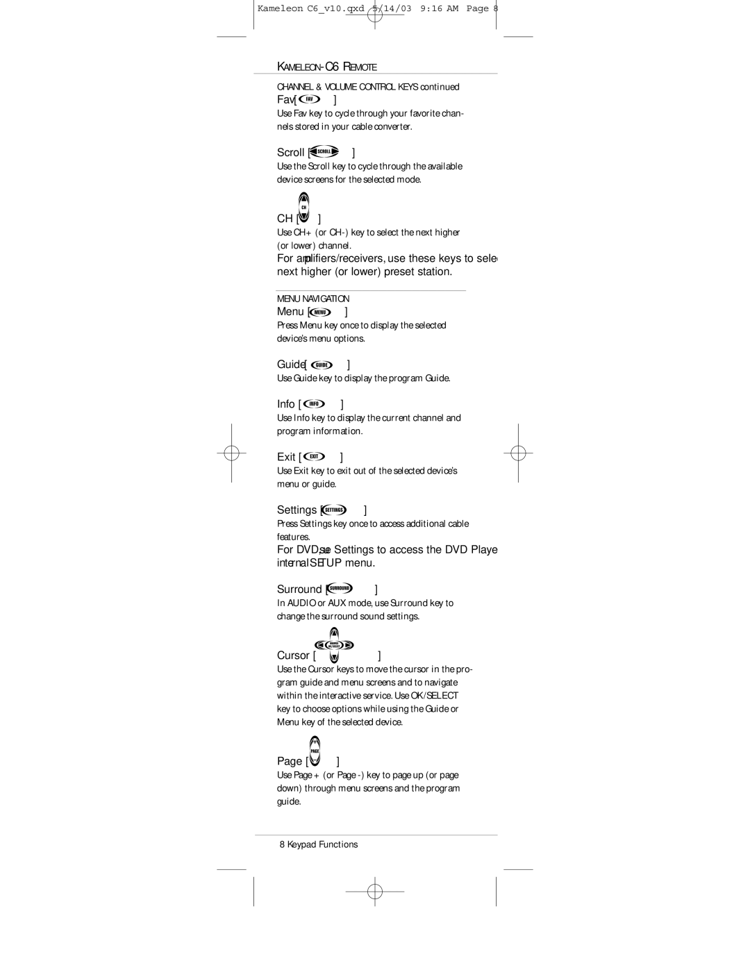 Universal Electronics C6 owner manual Menu Navigation 