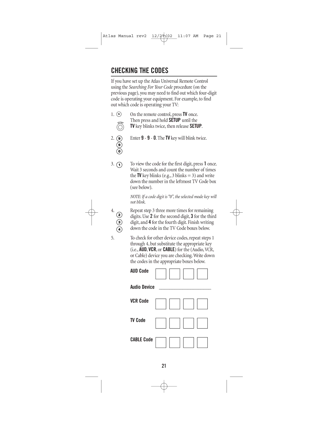 Universal Electronics CABLE 4 manual Checking the Codes 