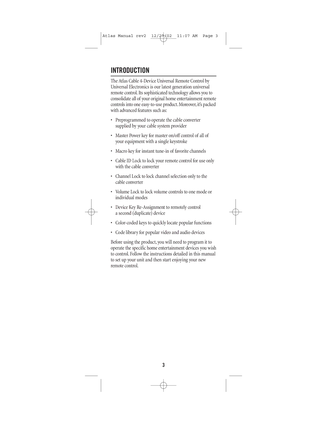 Universal Electronics CABLE 4 manual Introduction 