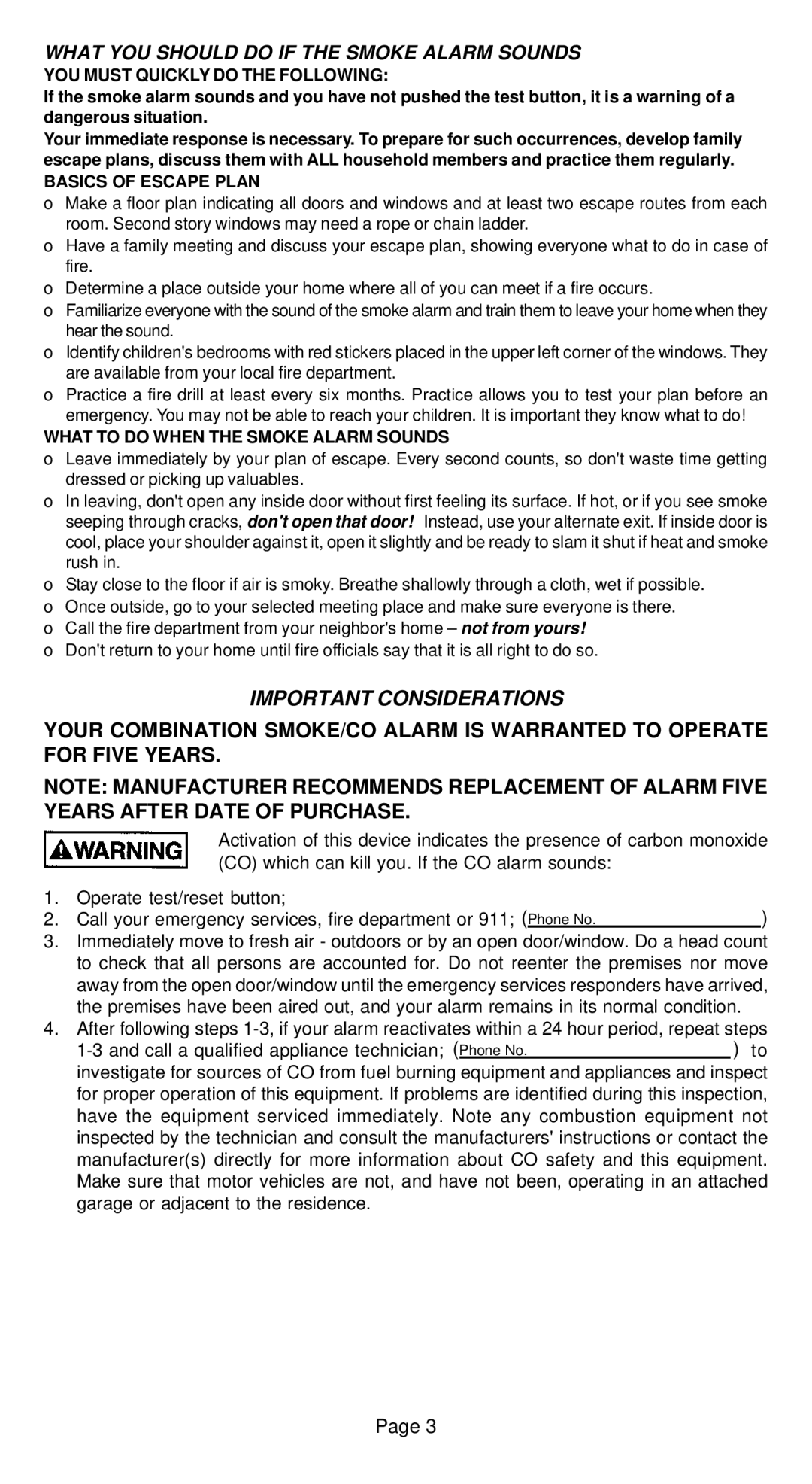 Universal Electronics CD-9775 manual What YOU should do if the Smoke Alarm Sounds, Important Considerations 