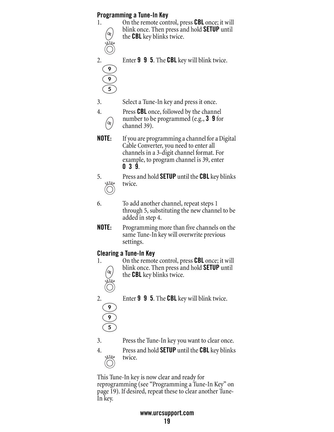 Universal Electronics M11055BS, DVR/PVR 5-Device manual Programming a Tune-In Key, Clearing a Tune-In Key 