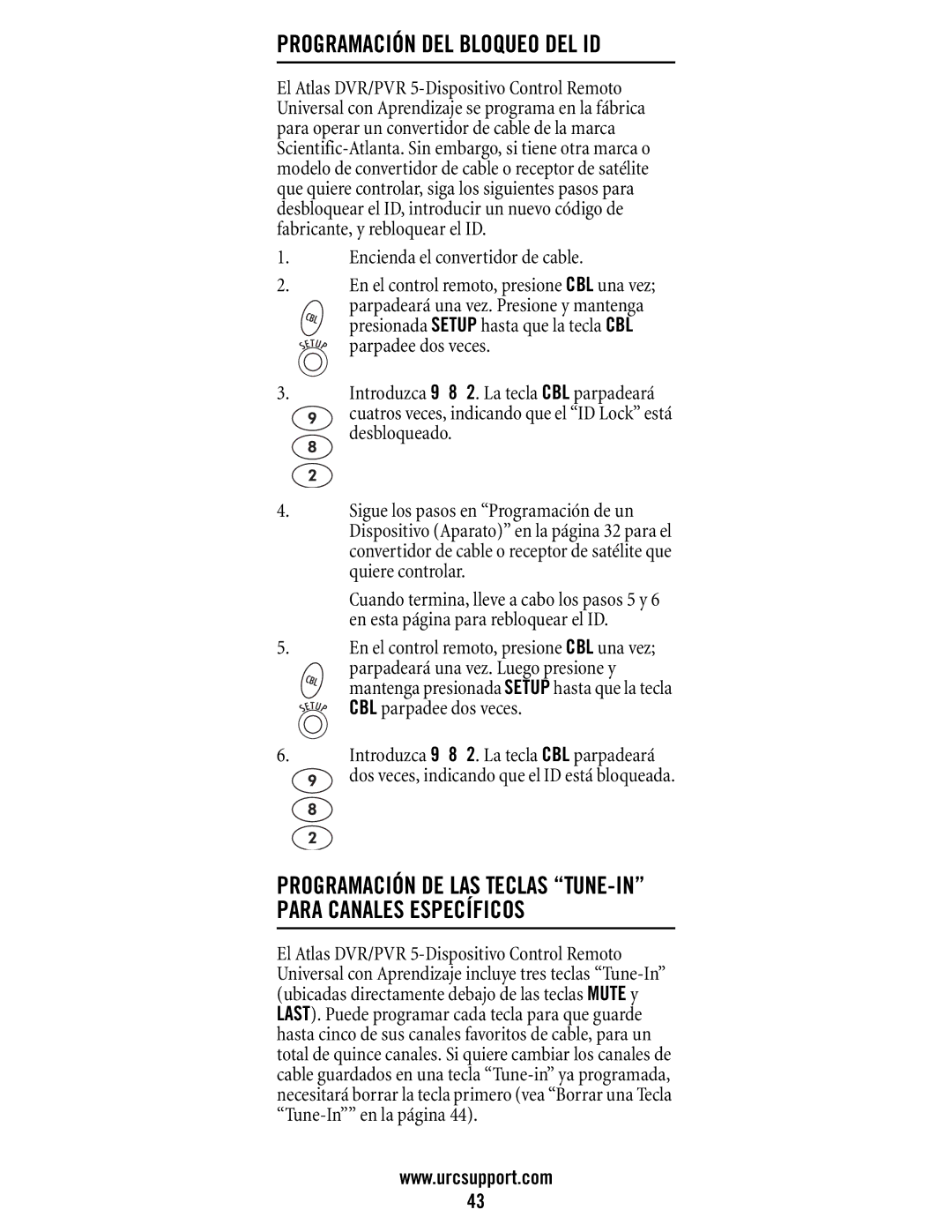 Universal Electronics M11055BS, DVR/PVR 5-Device manual Programación DEL Bloqueo DEL ID, Encienda el convertidor de cable 