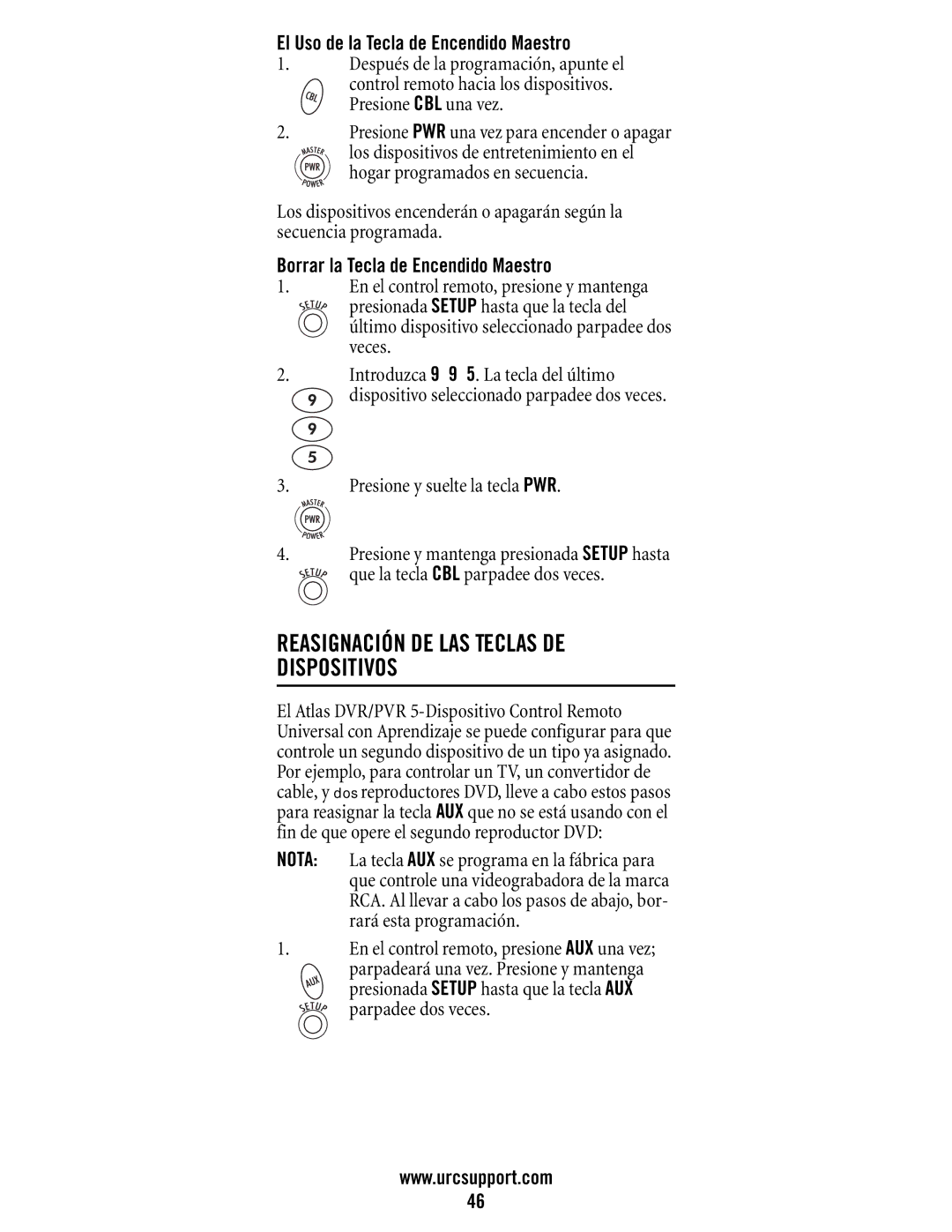 Universal Electronics M11055BS manual Reasignación DE LAS Teclas DE Dispositivos, El Uso de la Tecla de Encendido Maestro 