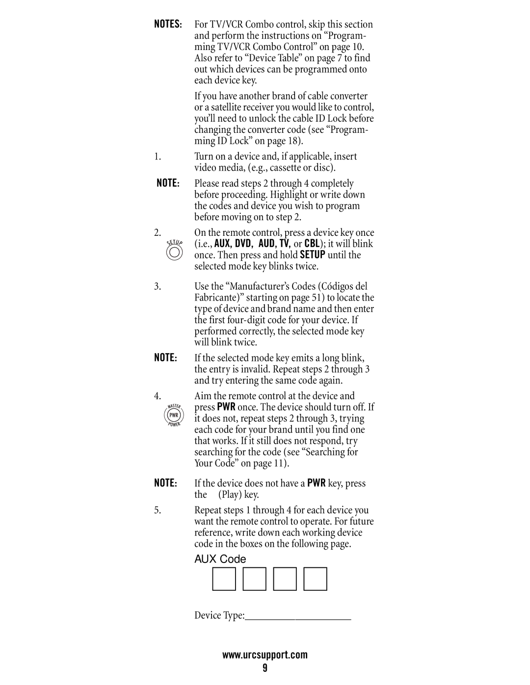 Universal Electronics DVR/PVR 5-Device, M11055BS manual Device Type 