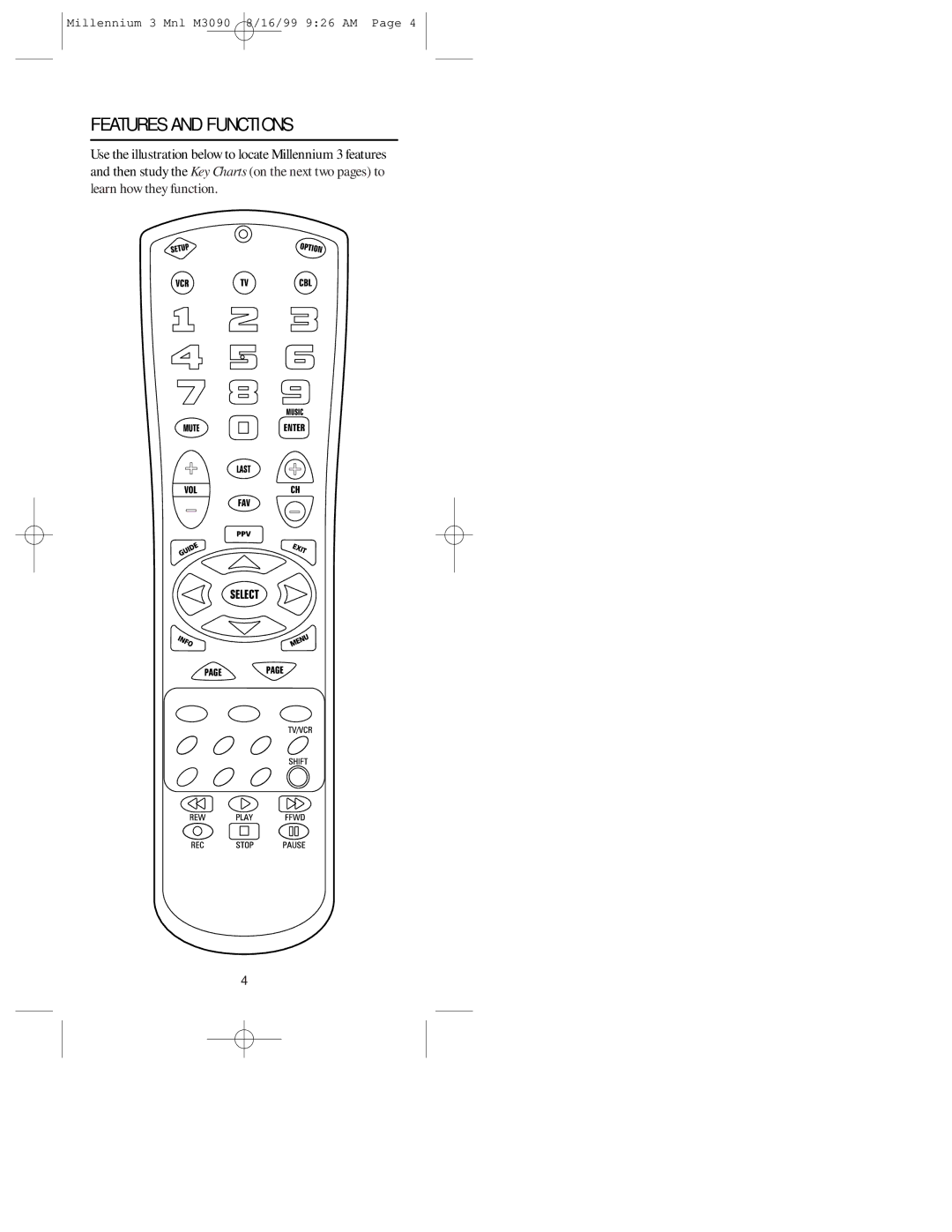 Universal Electronics MILLENNIUMTM 3 manual Features and Functions 