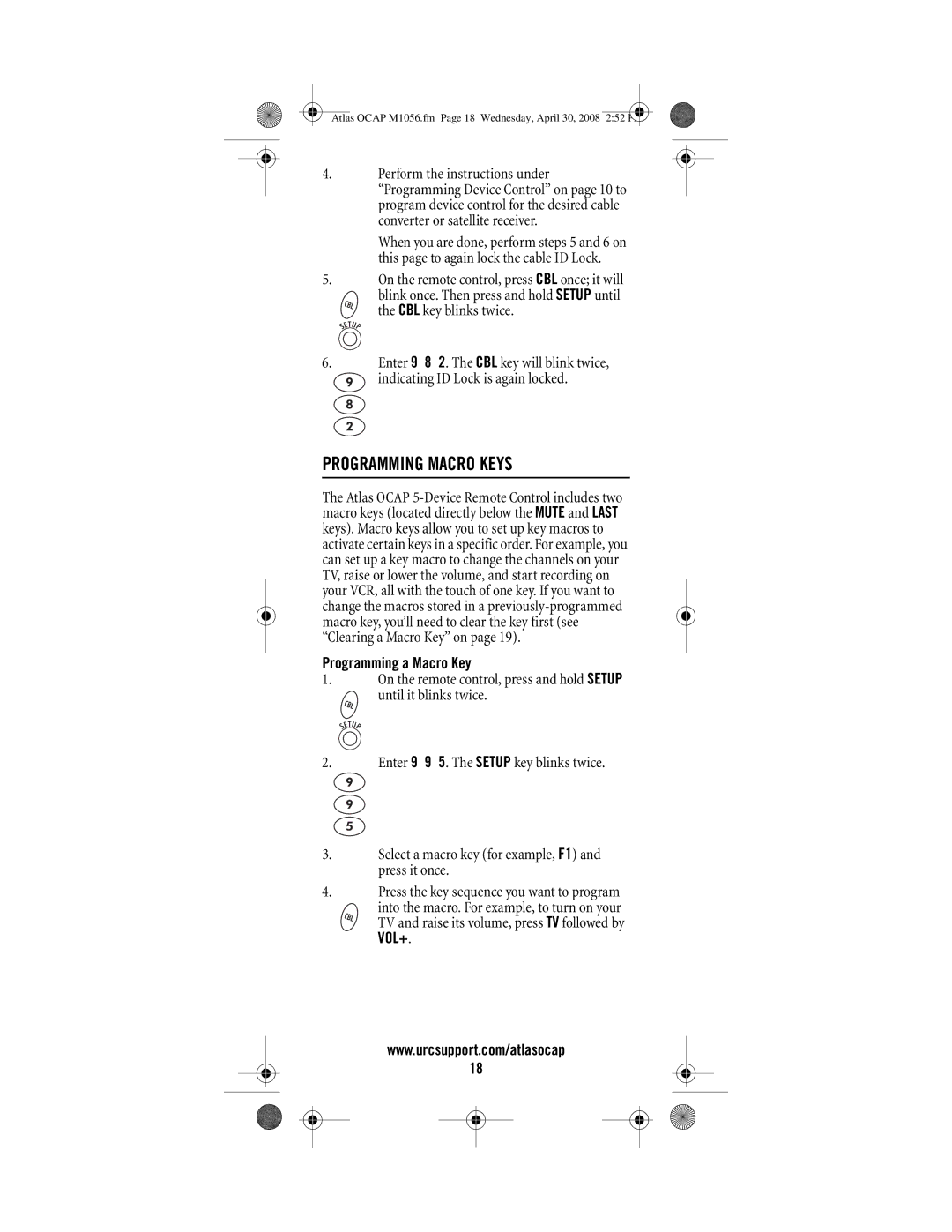 Universal Electronics OCAP 5 manual Programming Macro Keys, Programming a Macro Key 