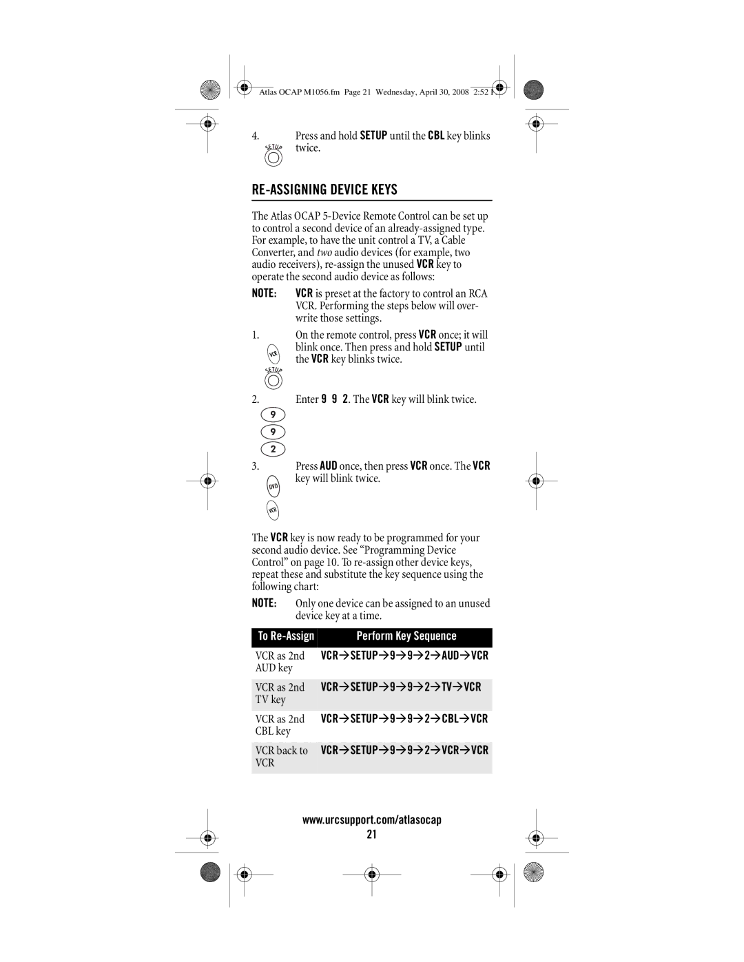 Universal Electronics OCAP 5 manual RE-ASSIGNING Device Keys, Write those settings 