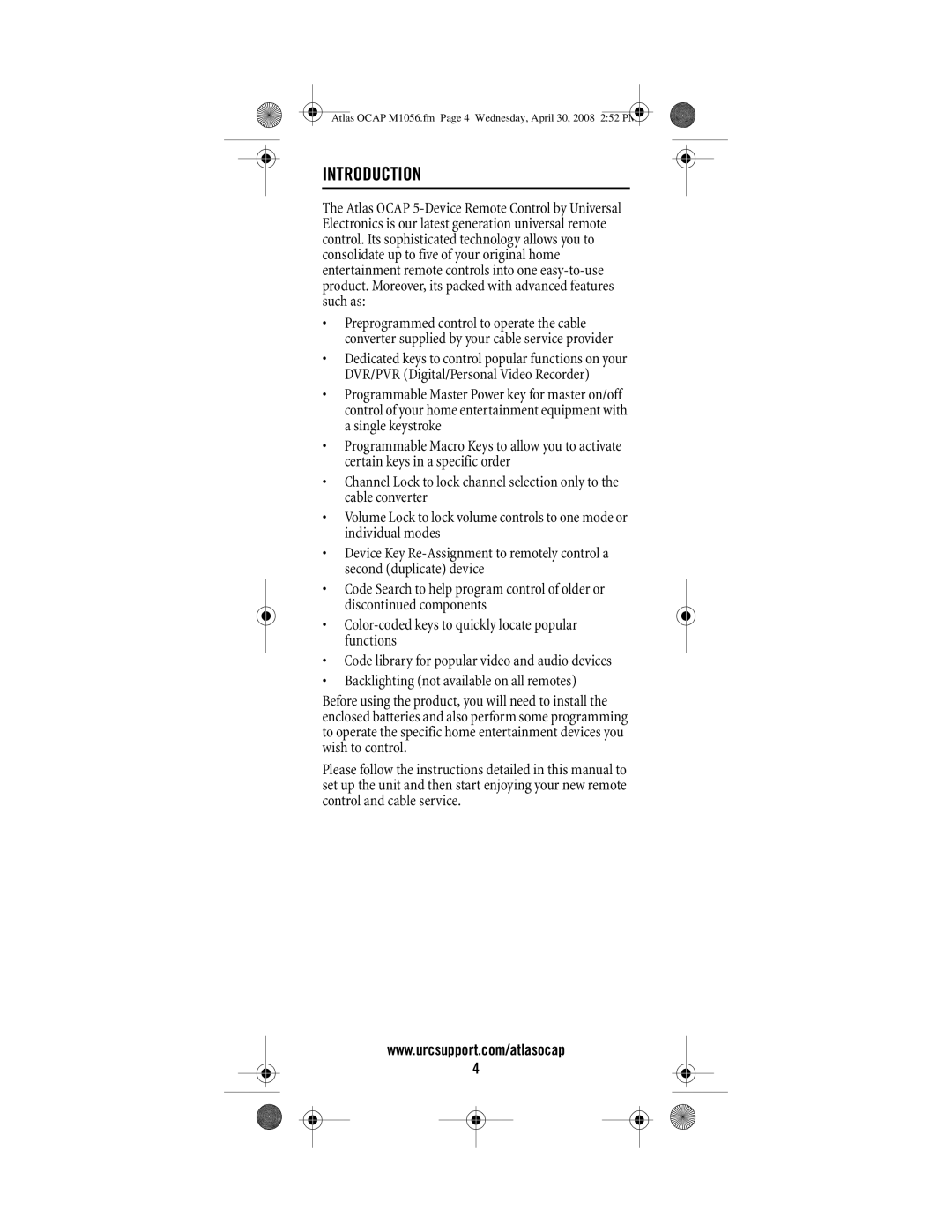 Universal Electronics OCAP 5 manual Introduction 