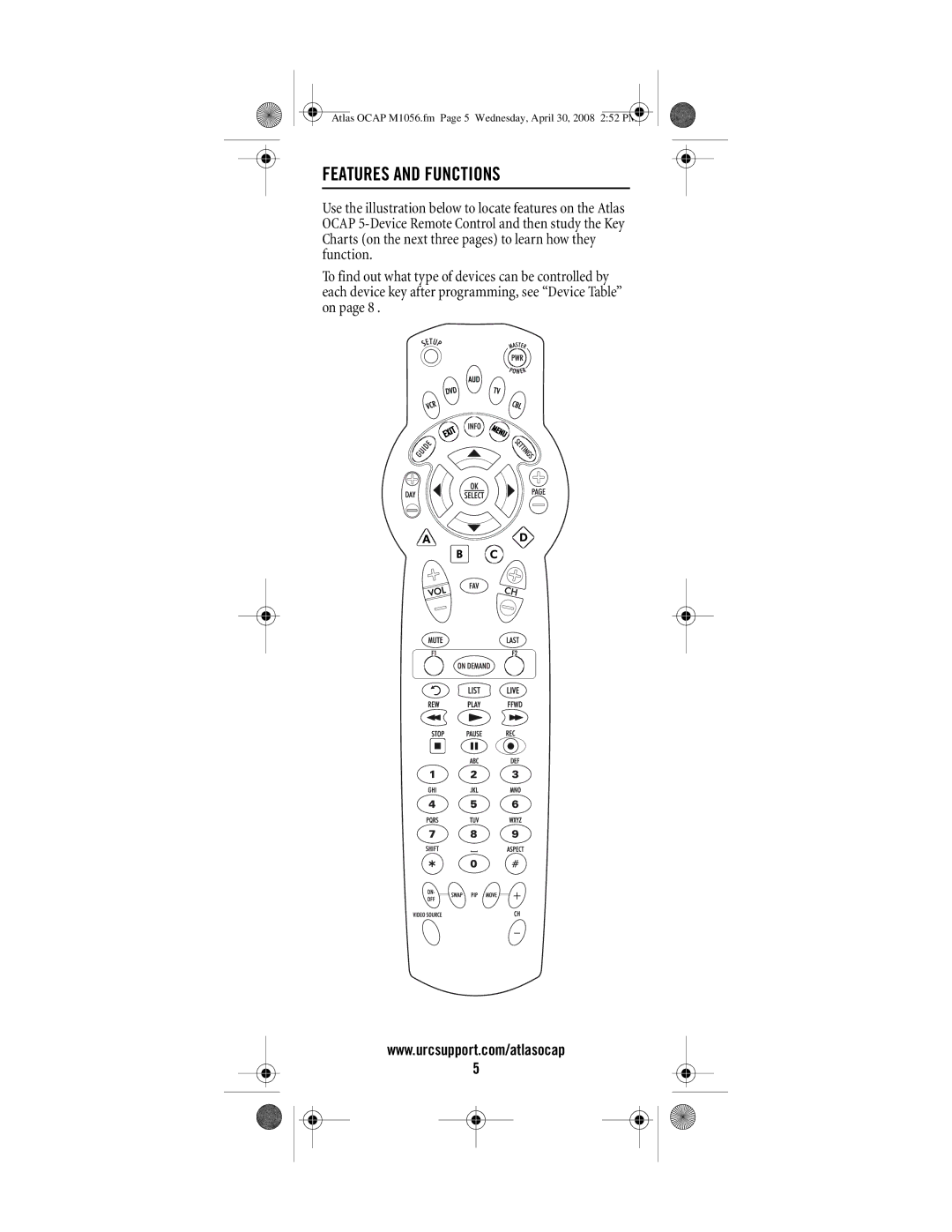 Universal Electronics OCAP 5 manual Features and Functions 