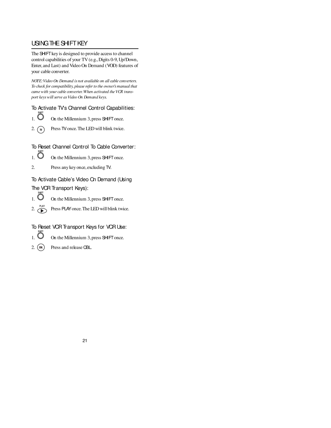 Universal Electronics pmn manual Using the Shift KEY 