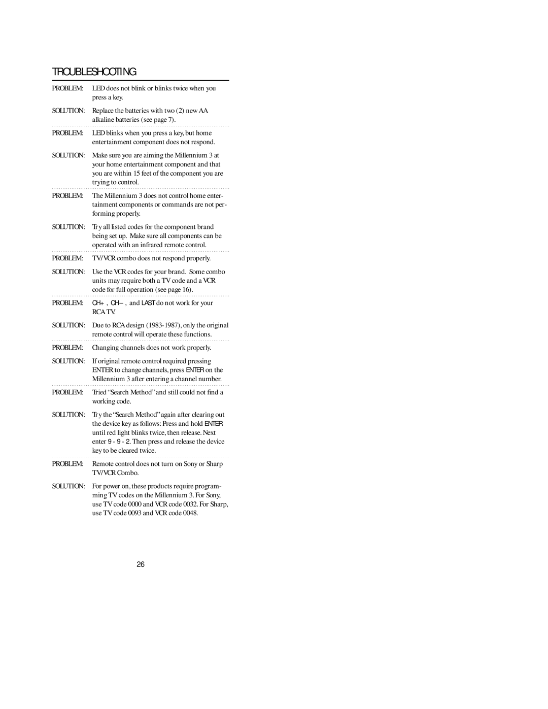 Universal Electronics pmn manual Troubleshooting, Problem, Solution 