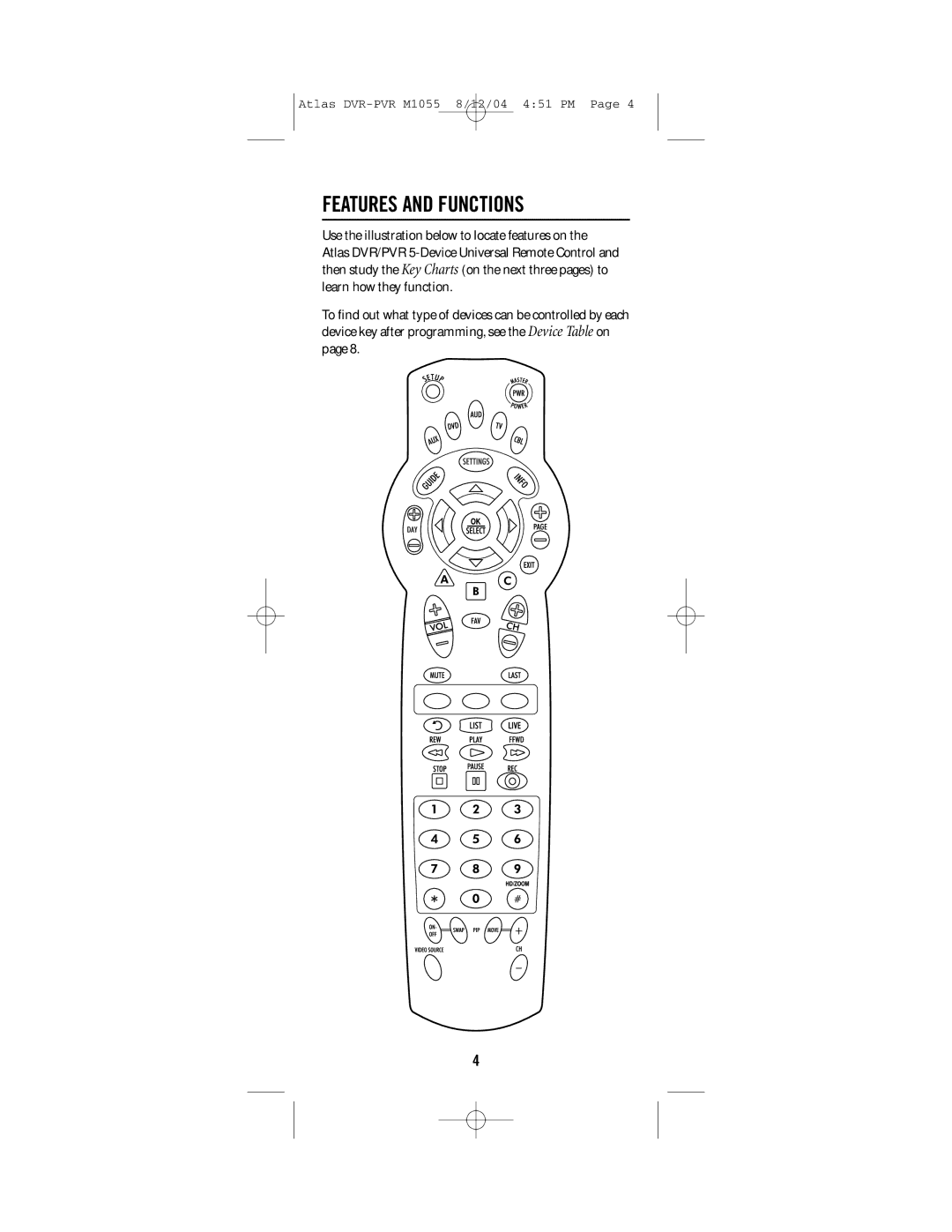 Universal Electronics PVR 5 manual Features and Functions 