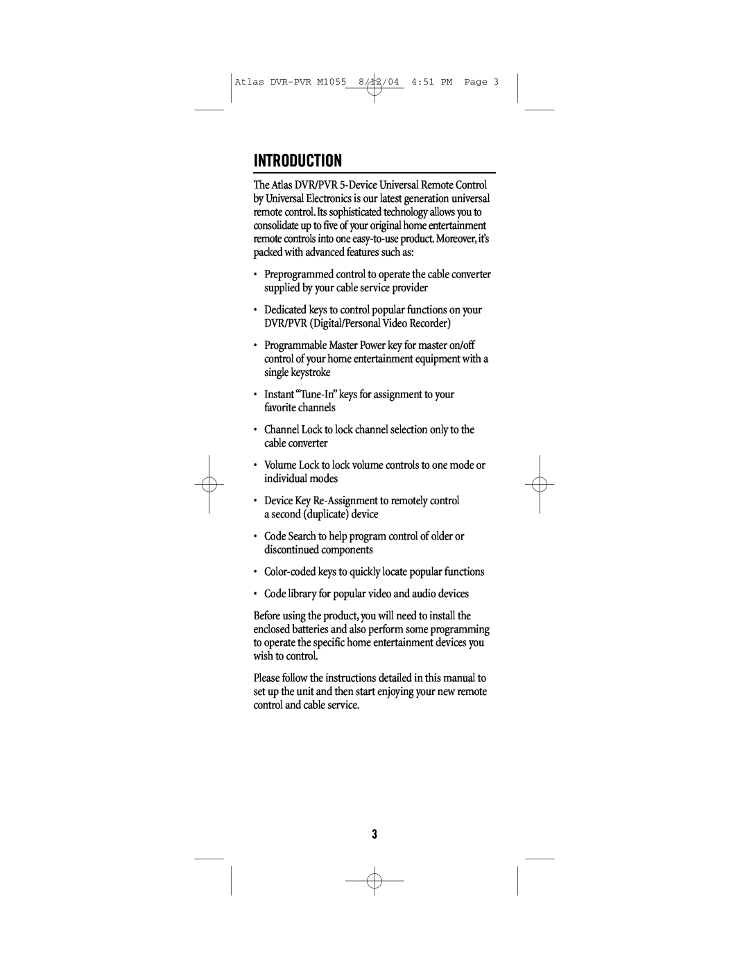 Universal Electronics PVR 5 manual Introduction 