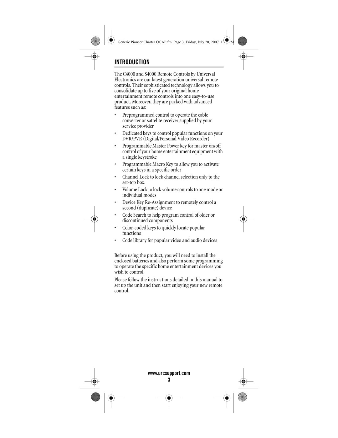 Universal Electronics C4000, S4000 manual Introduction 