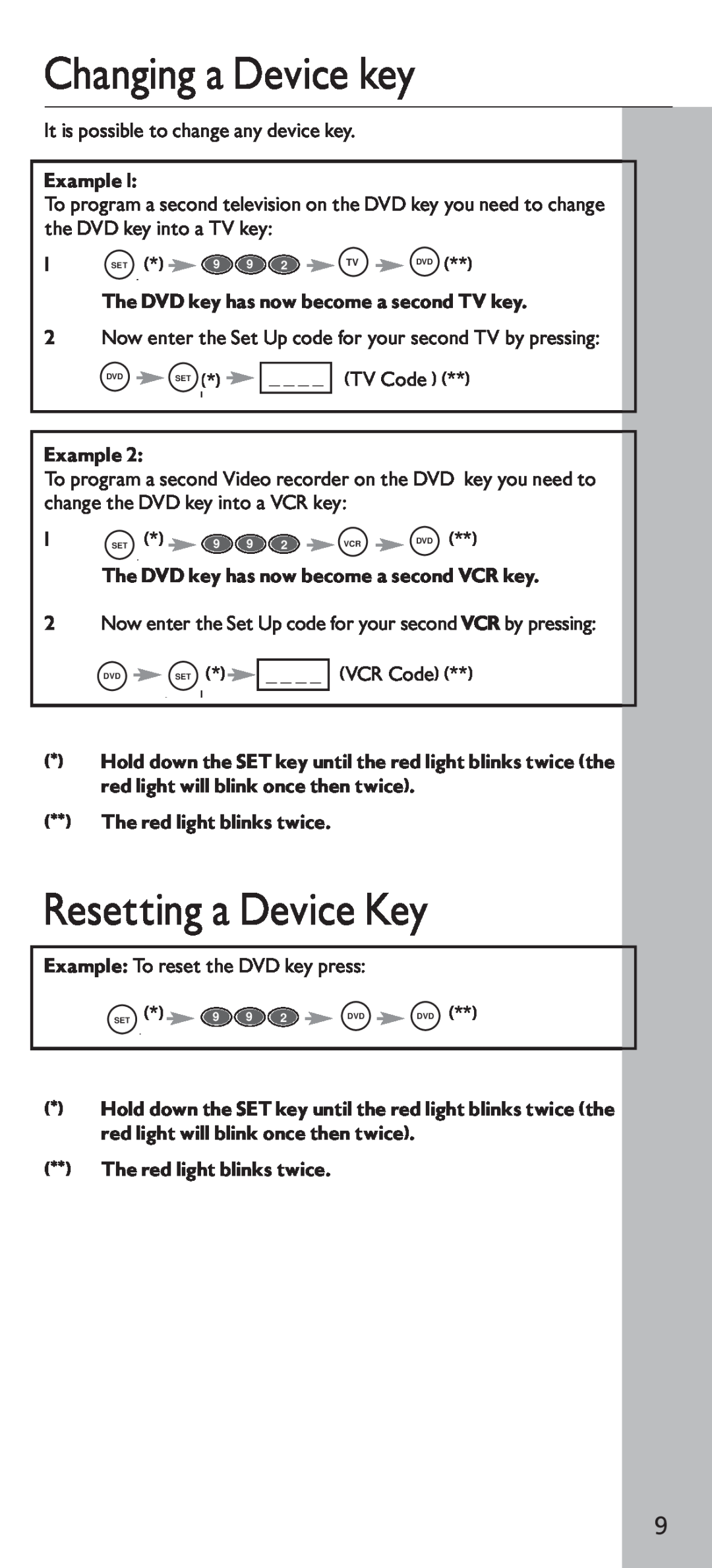 Universal Electronics URC - 4130 instruction manual Changing a Device key, Resetting a Device Key 