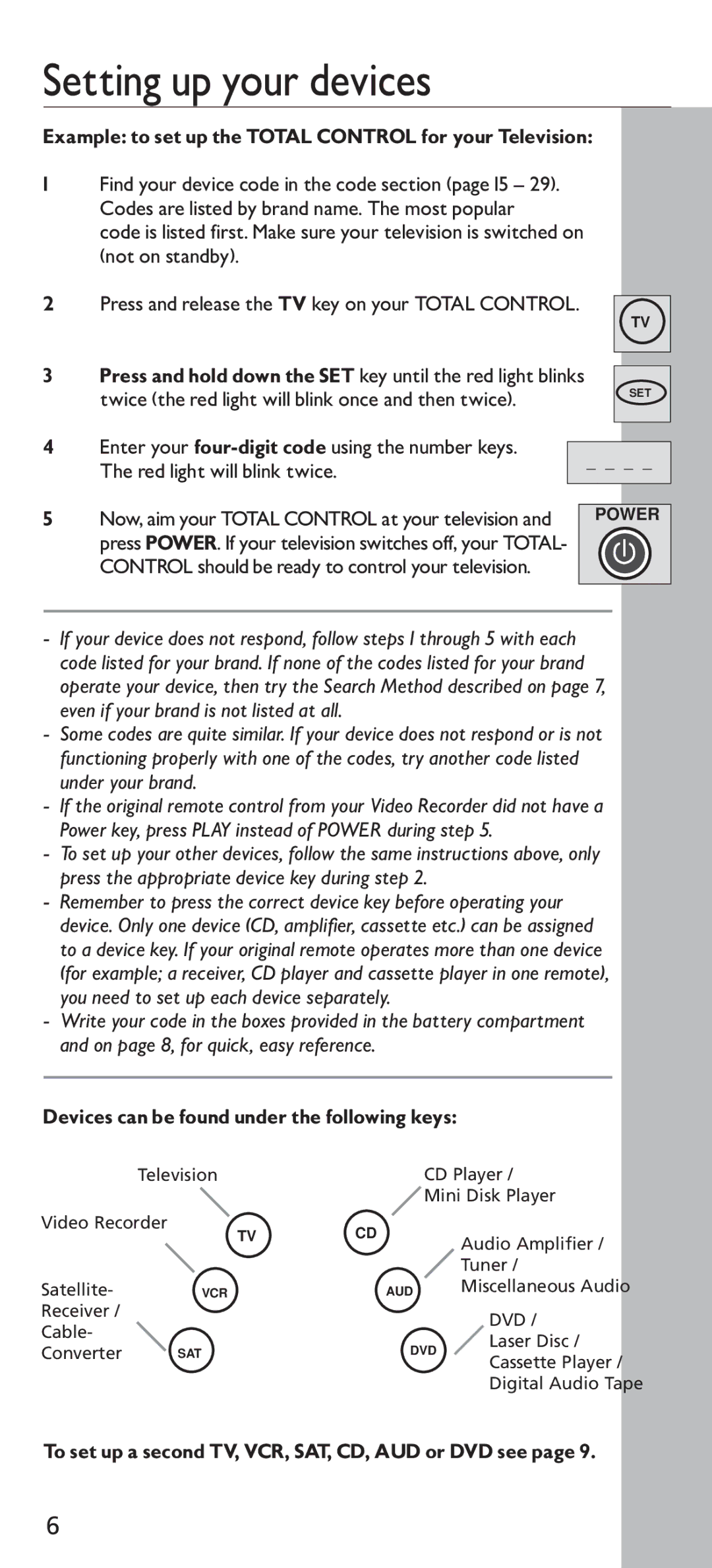 Universal Electronics URC - 4160 instruction manual Setting up your devices 