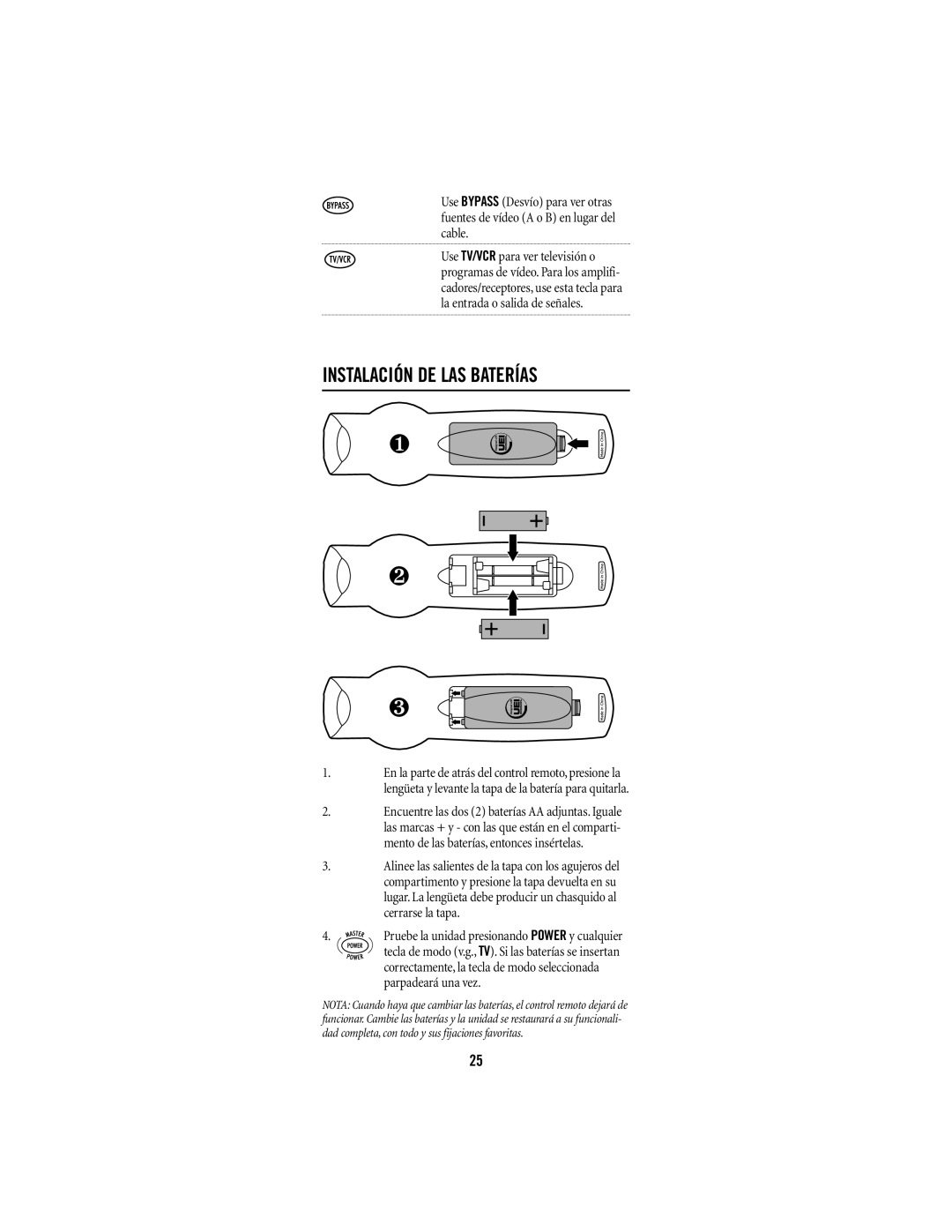 Universal Electronics URC-1047 manual Instalación DE LAS Baterías 