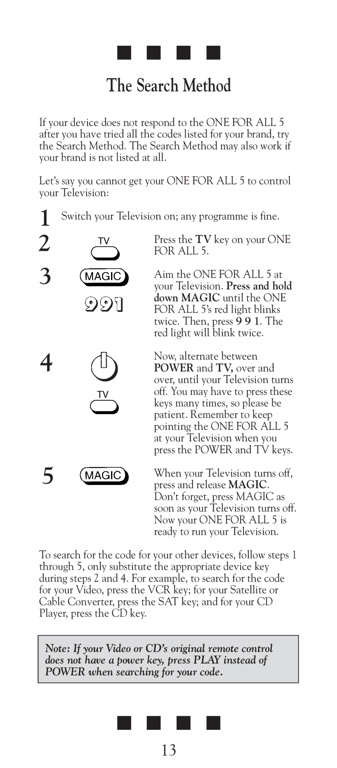 Universal Electronics URC-2505 manual Search Method 